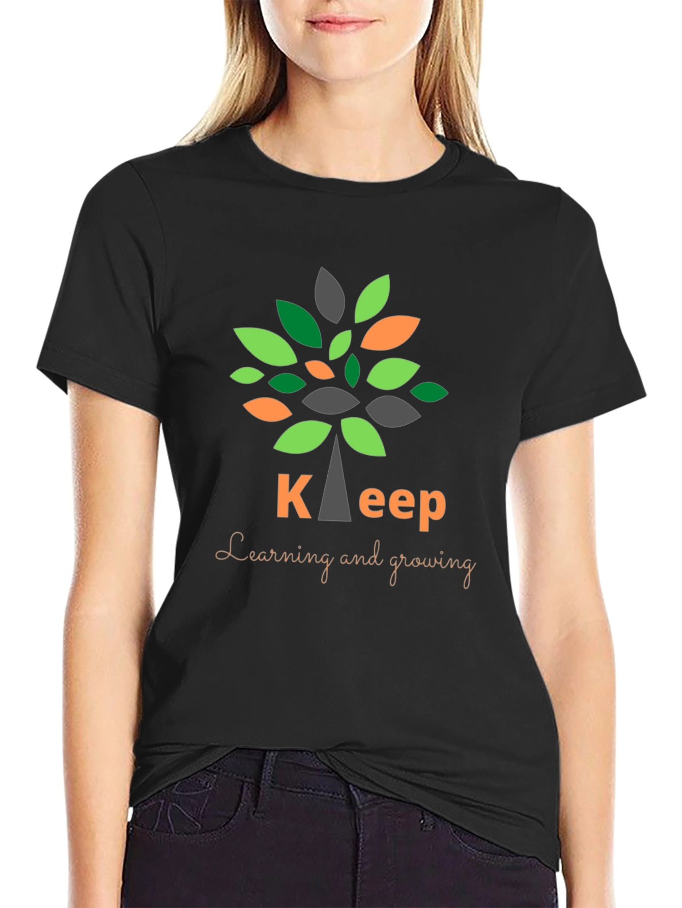 Black Keep Learning and Growing T-Shirt view 2