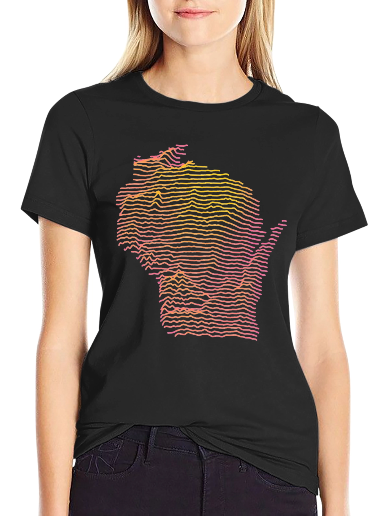Black Wisconsin Topographic Lines T-Shirt view 2