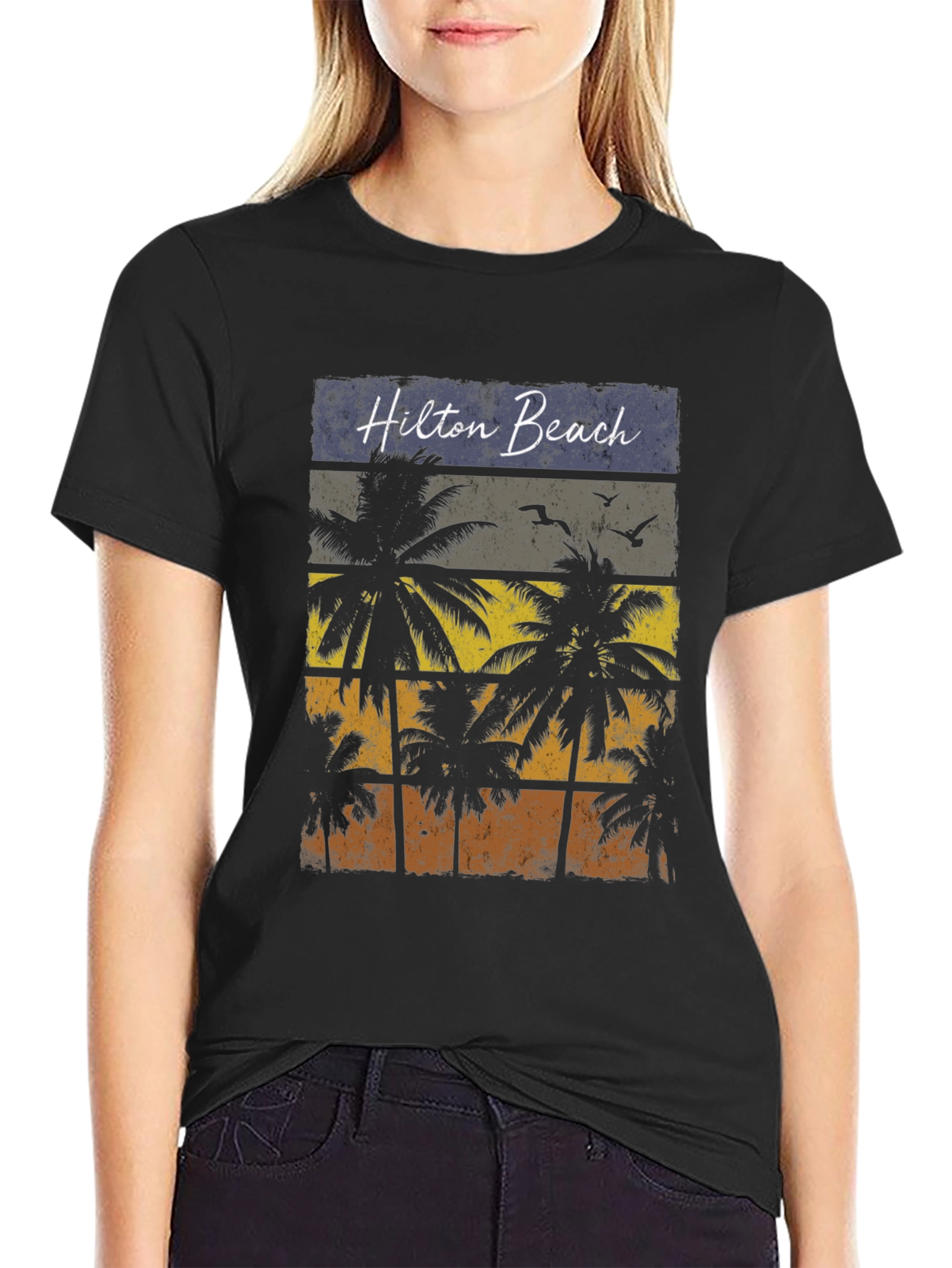 Black Hilton Beach Palm Tree T-Shirt view 2