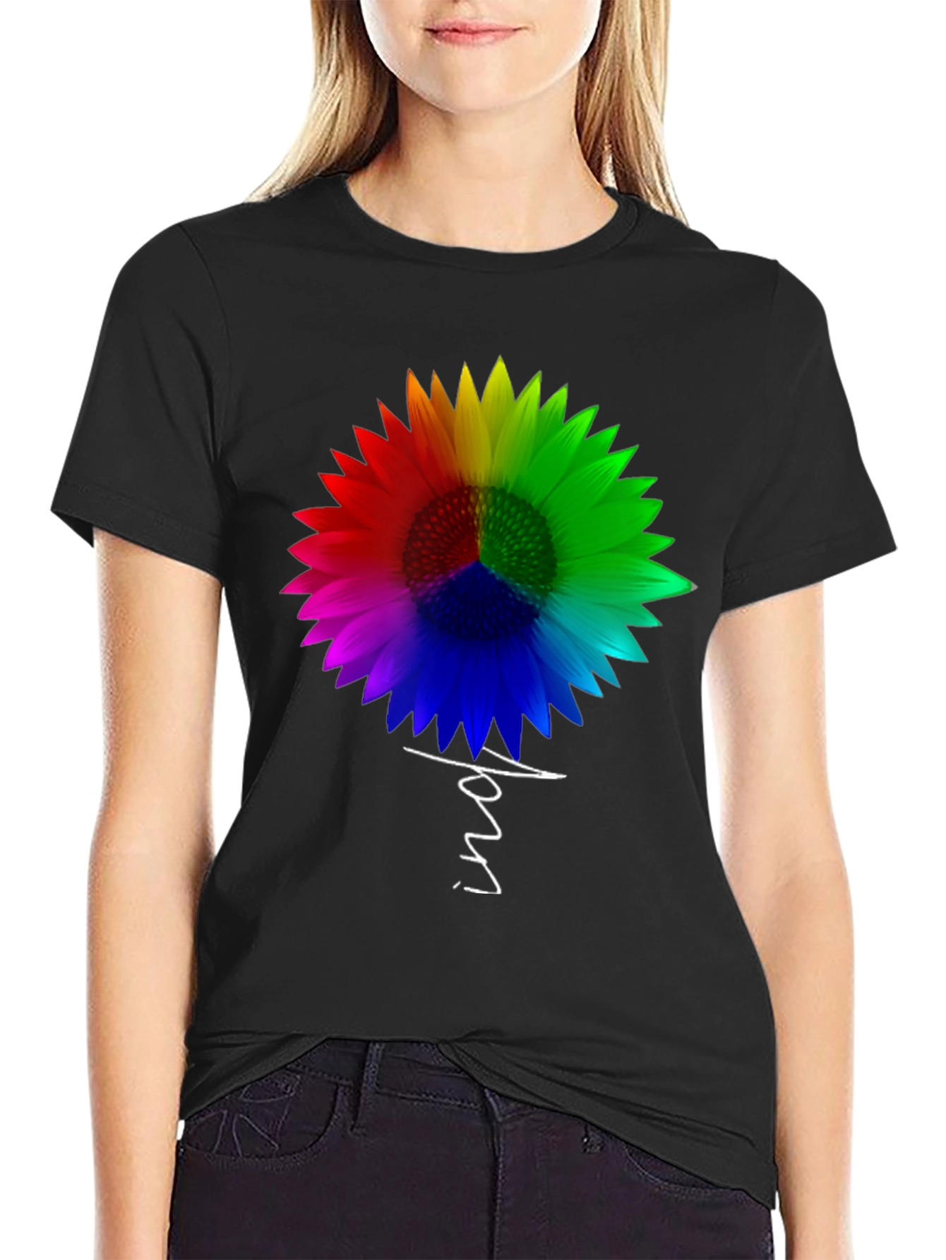 Black Rainbow Sunflower Peace Sign T-Shirt - Unisex view 2