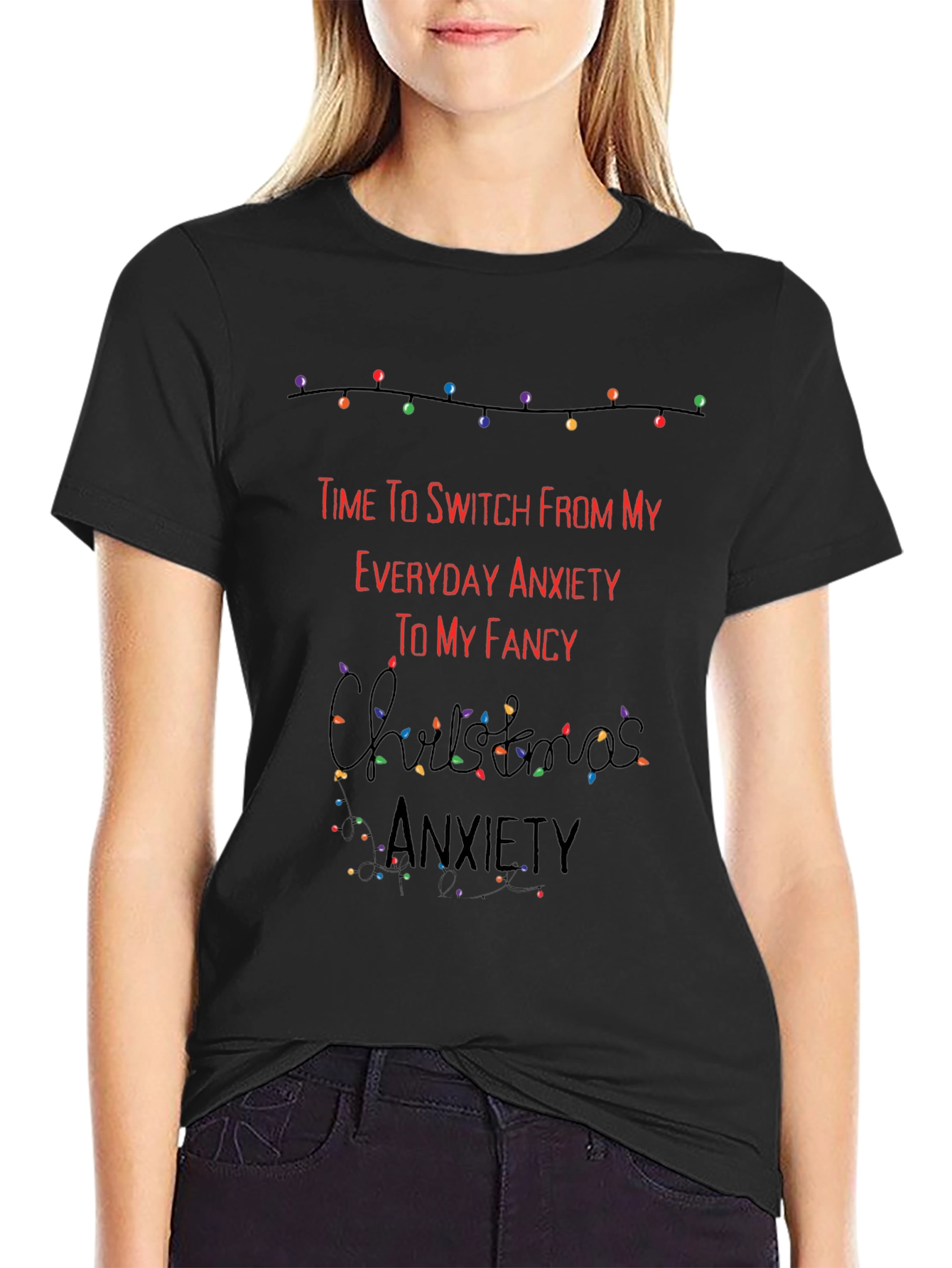 Black Funny Christmas Anxiety T-Shirt view 2