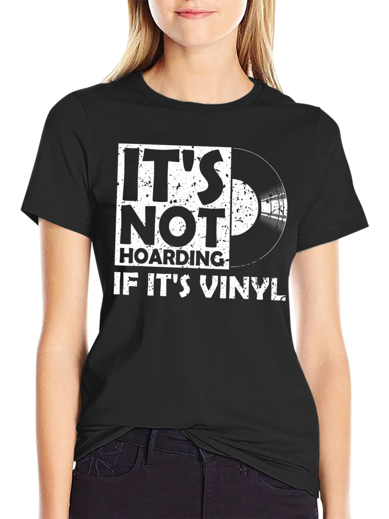 Black It's Not Hoarding If It's Vinyl T-Shirt view 2