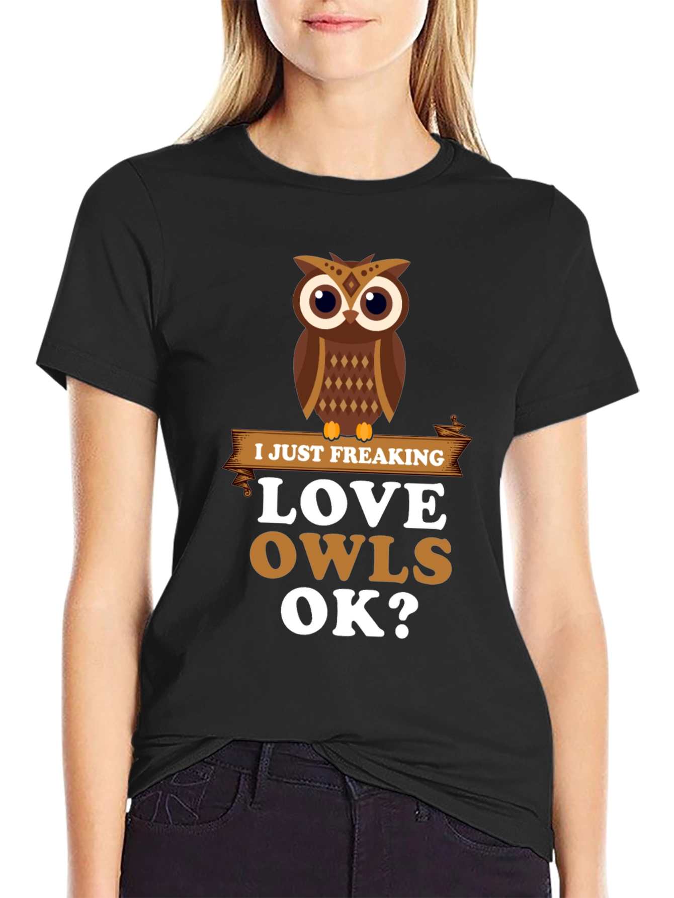 Black I Just Freaking Love Owls Graphic T-Shirt view 2