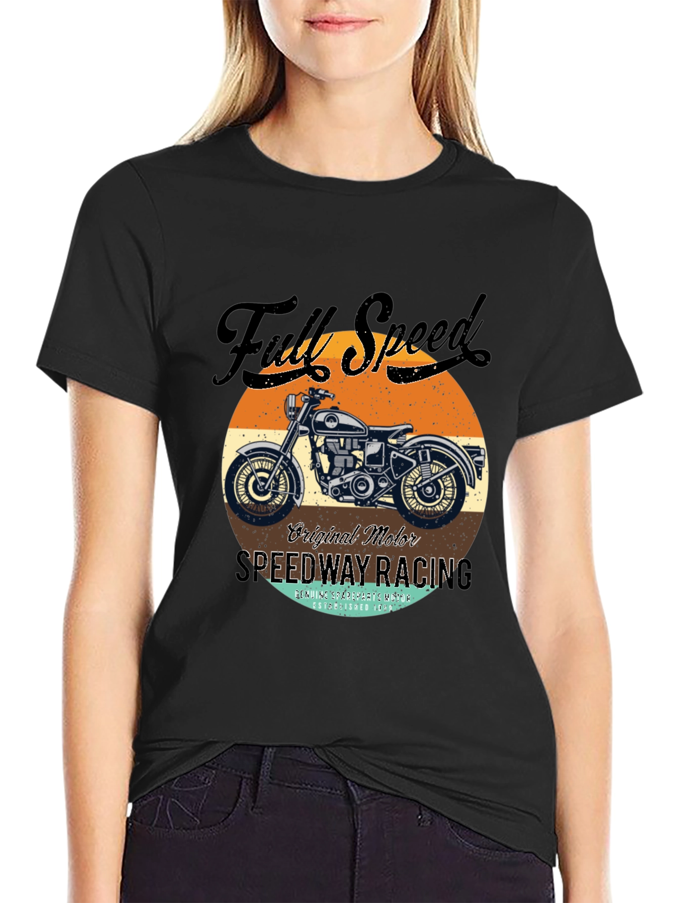 Black Full Speed Vintage Motorcycle Graphic Tee view 2