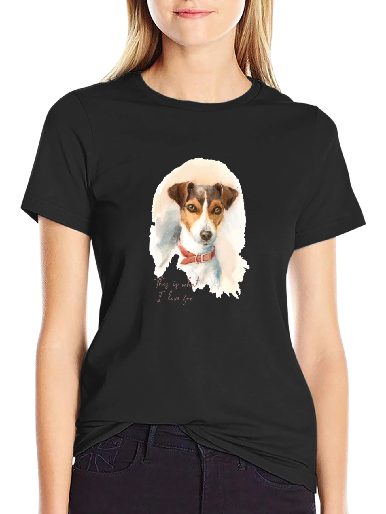 Black Dog Watercolor Print Black T-Shirt view 2