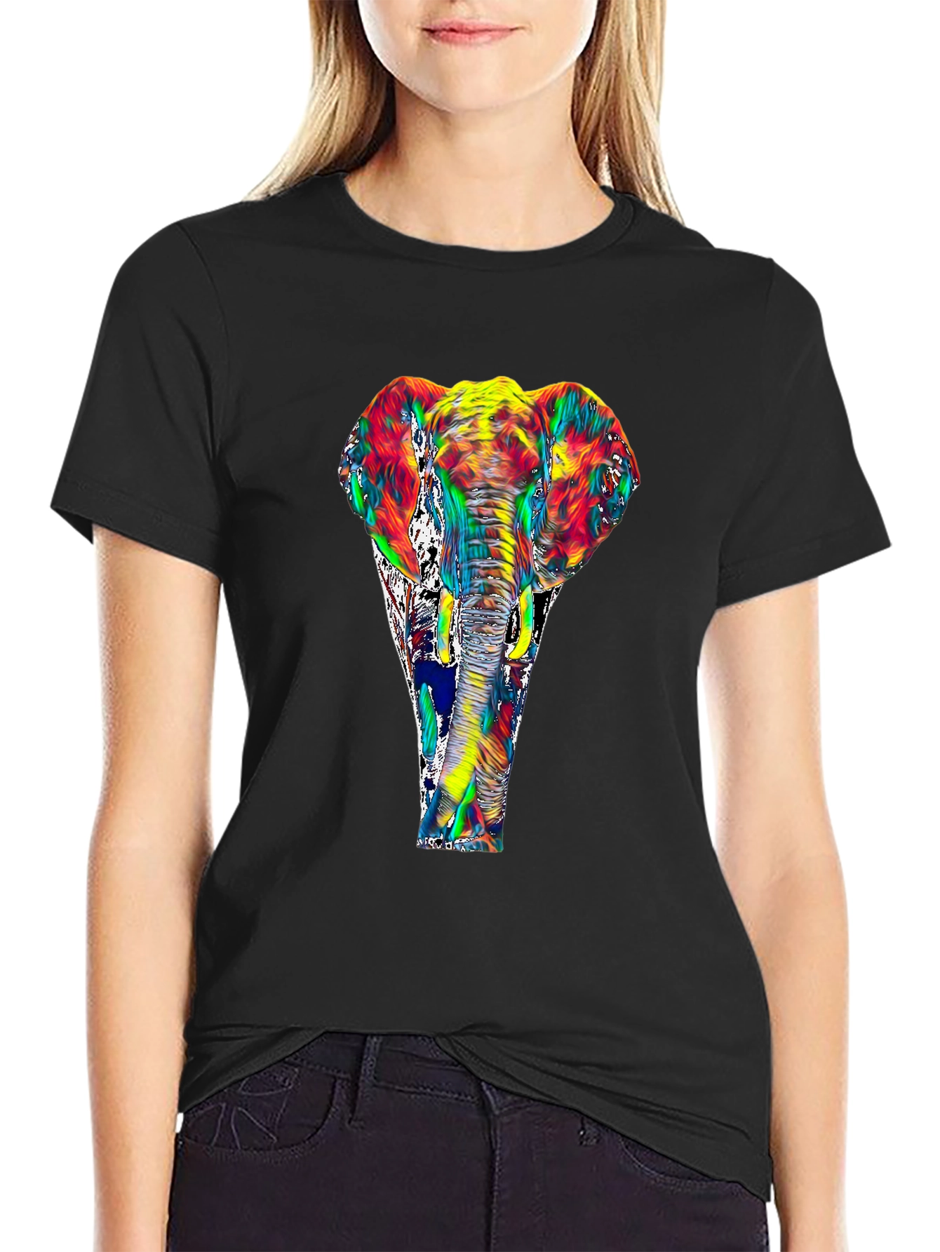 Black Vivid Elephant Graphic T-Shirt - Black view 2