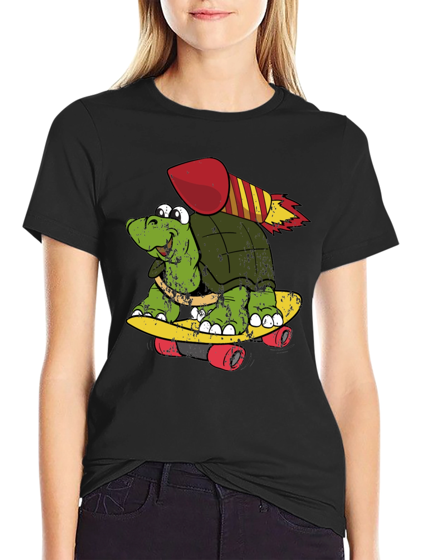 Black Turtle Skateboard Rocket Black T-Shirt view 2