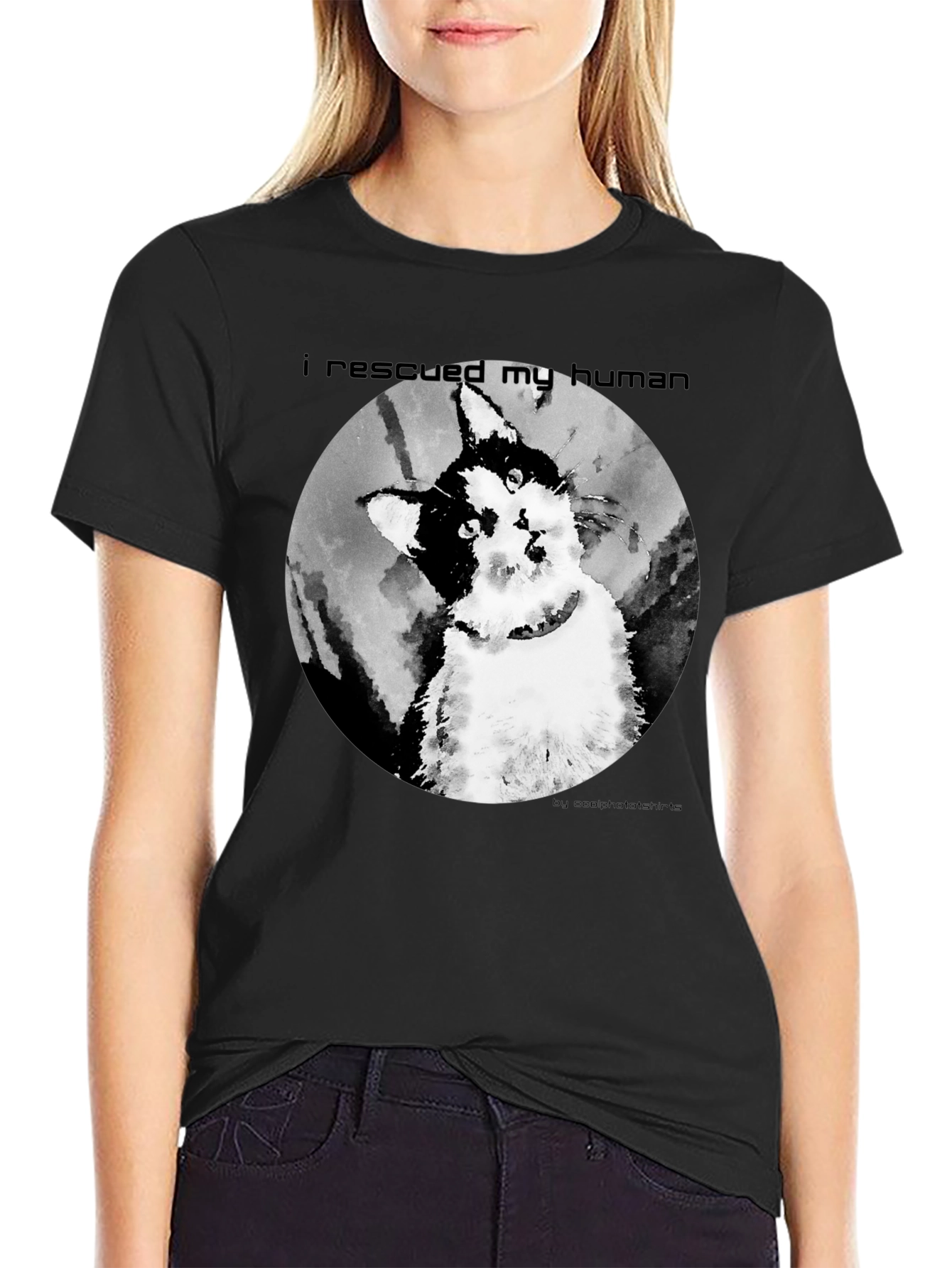 Black Rescued My Human Graphic T-Shirt view 2