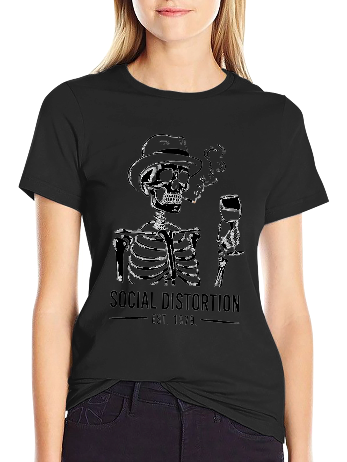 Black Social Distortion Skeleton Graphic T-Shirt view 2