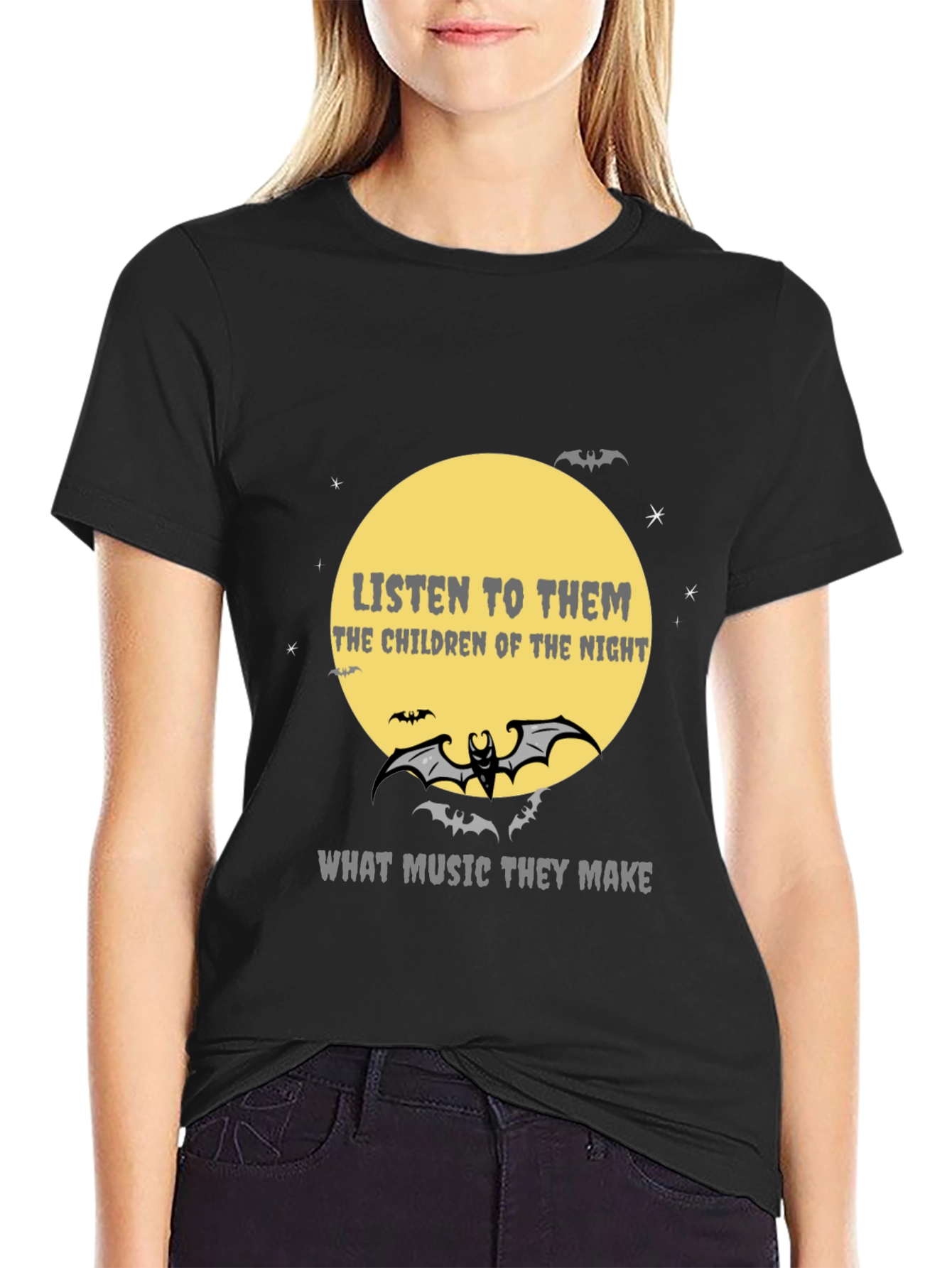 Black Listen to Them T-Shirt - Gothic Bat Design view 2