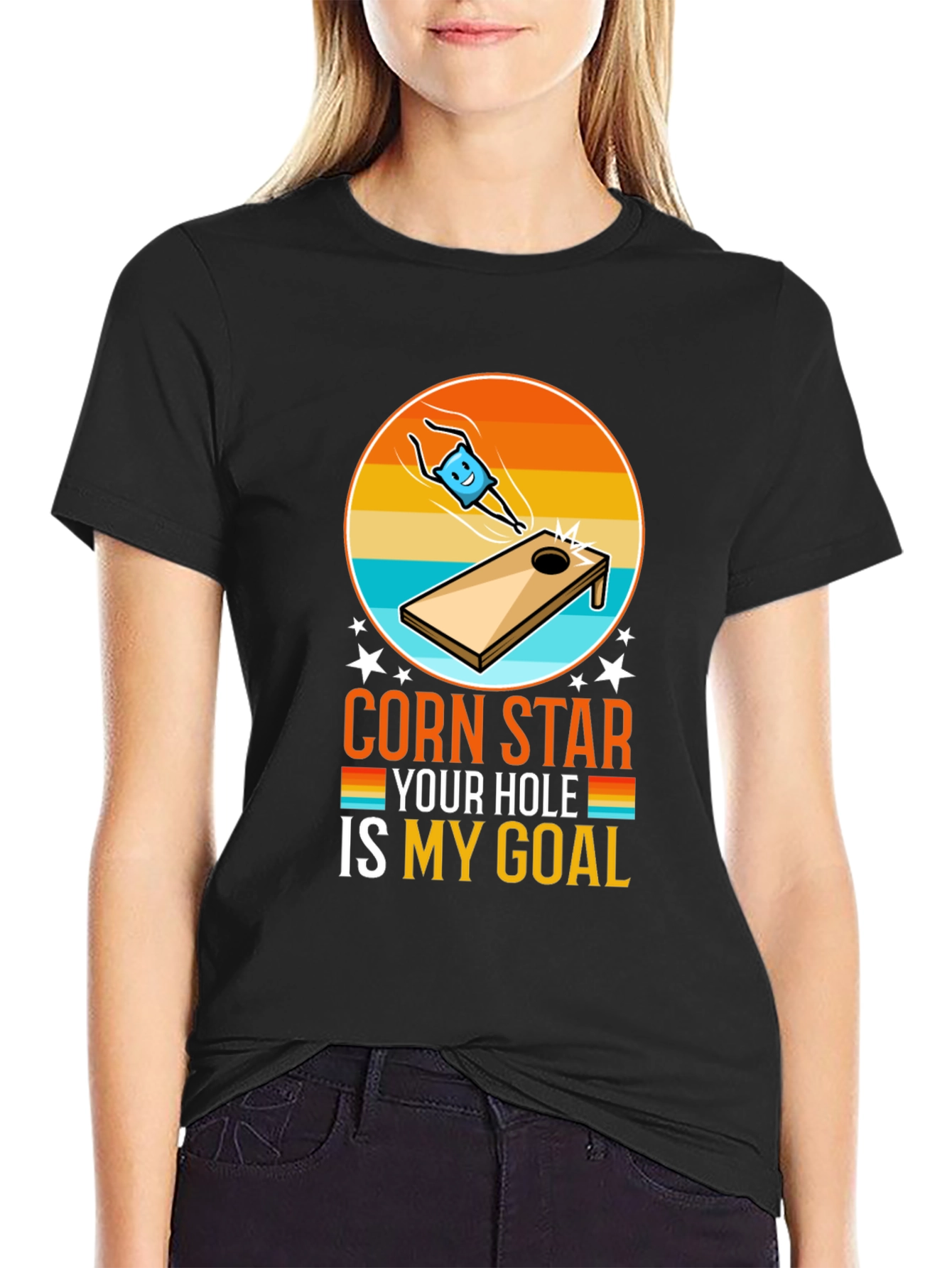 Black Corn Star Your Hole Is My Goal Funny T-Shirt view 2