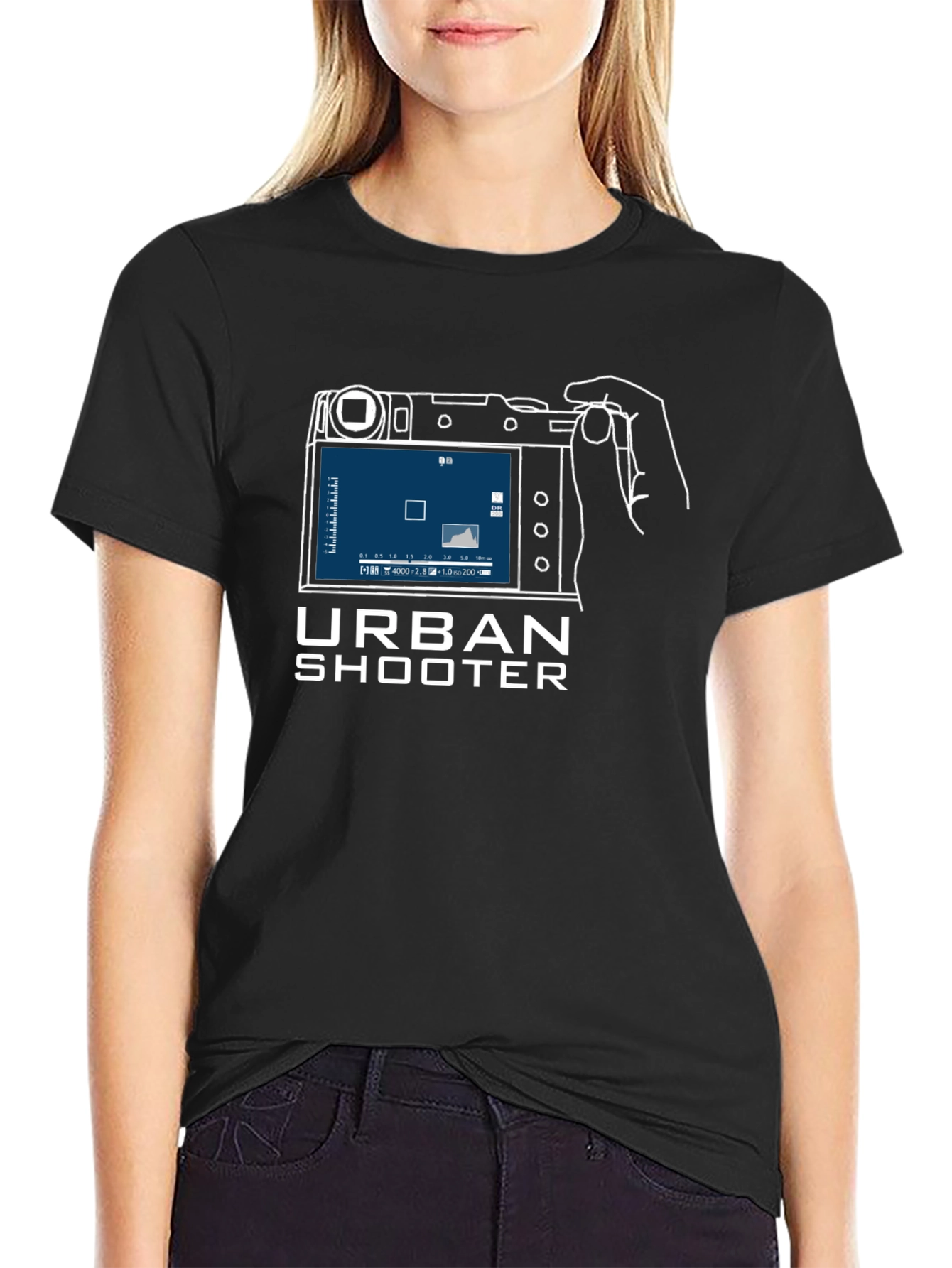 Black Urban Shooter T-Shirt: Camera Graphic Tee view 2