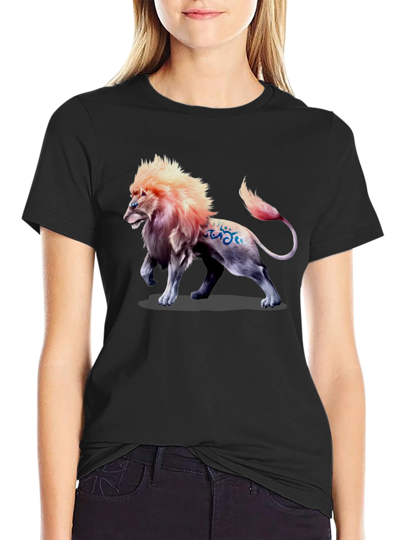 Black Lion Graphic Print T-Shirt - Bold Style view 2