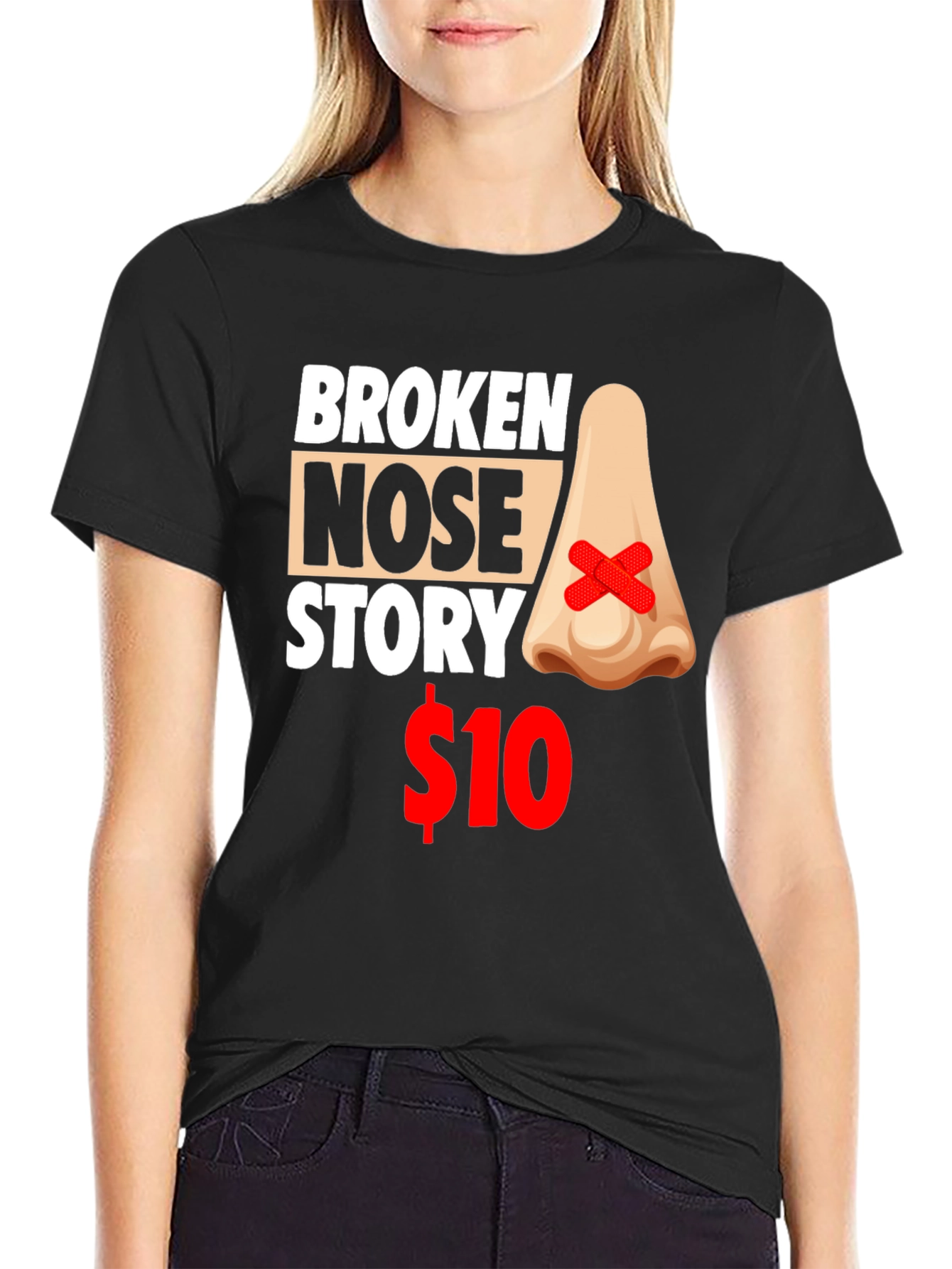 Black Broken Nose Story T-Shirt - Funny Graphic Tee view 2