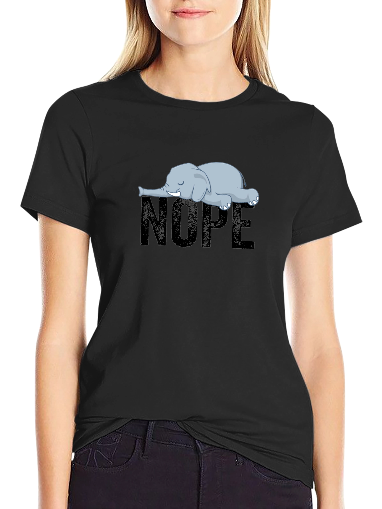 Black Nope Elephant Graphic T-Shirt - Unisex Relaxed Fit view 2