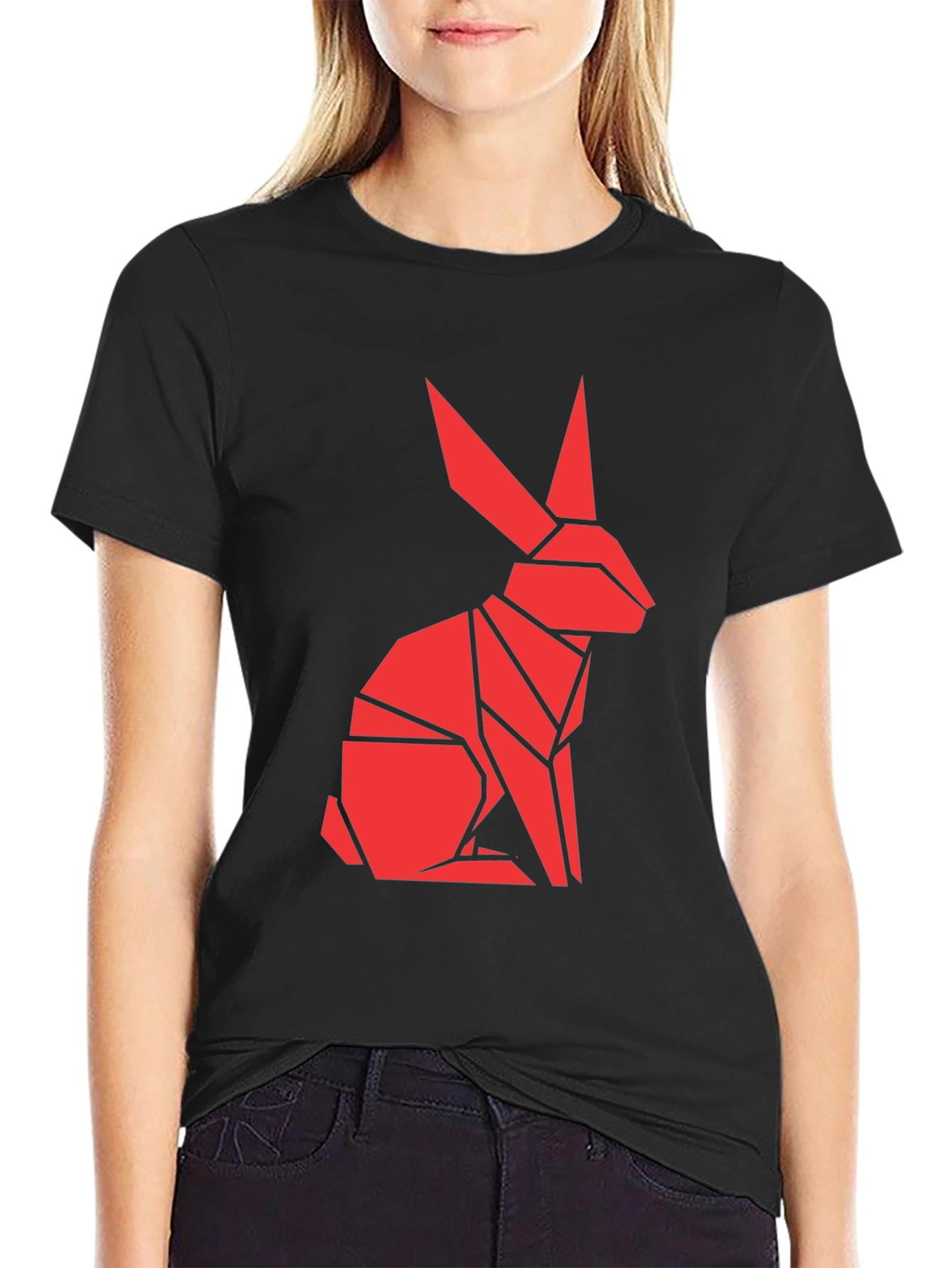 Black Origami Rabbit Graphic T-Shirt - Unique Design view 2