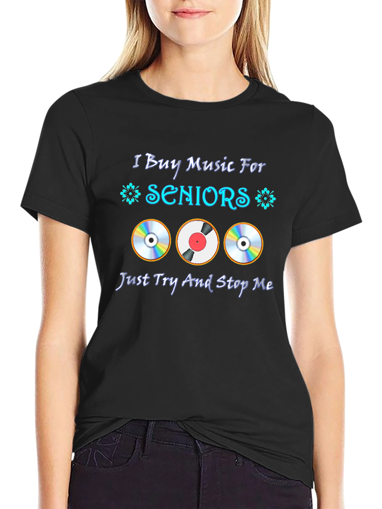Black I Buy Music For Seniors T-Shirt view 2