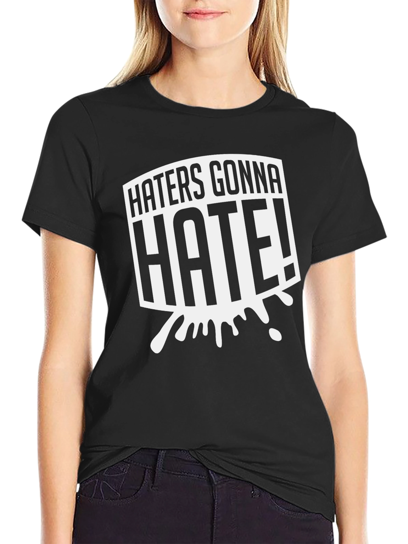 Black Haters Gonna Hate Black Graphic Tee view 2