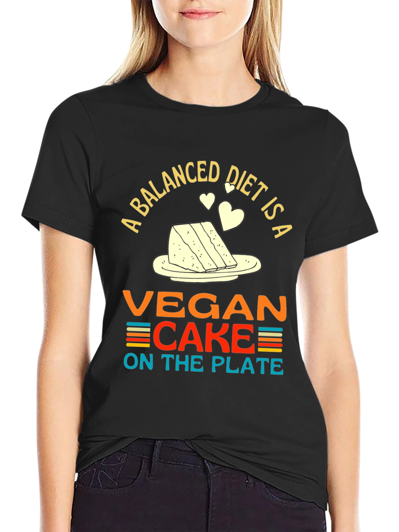 Black Vegan Cake Diet T-Shirt - Funny Vegan Gift view 2