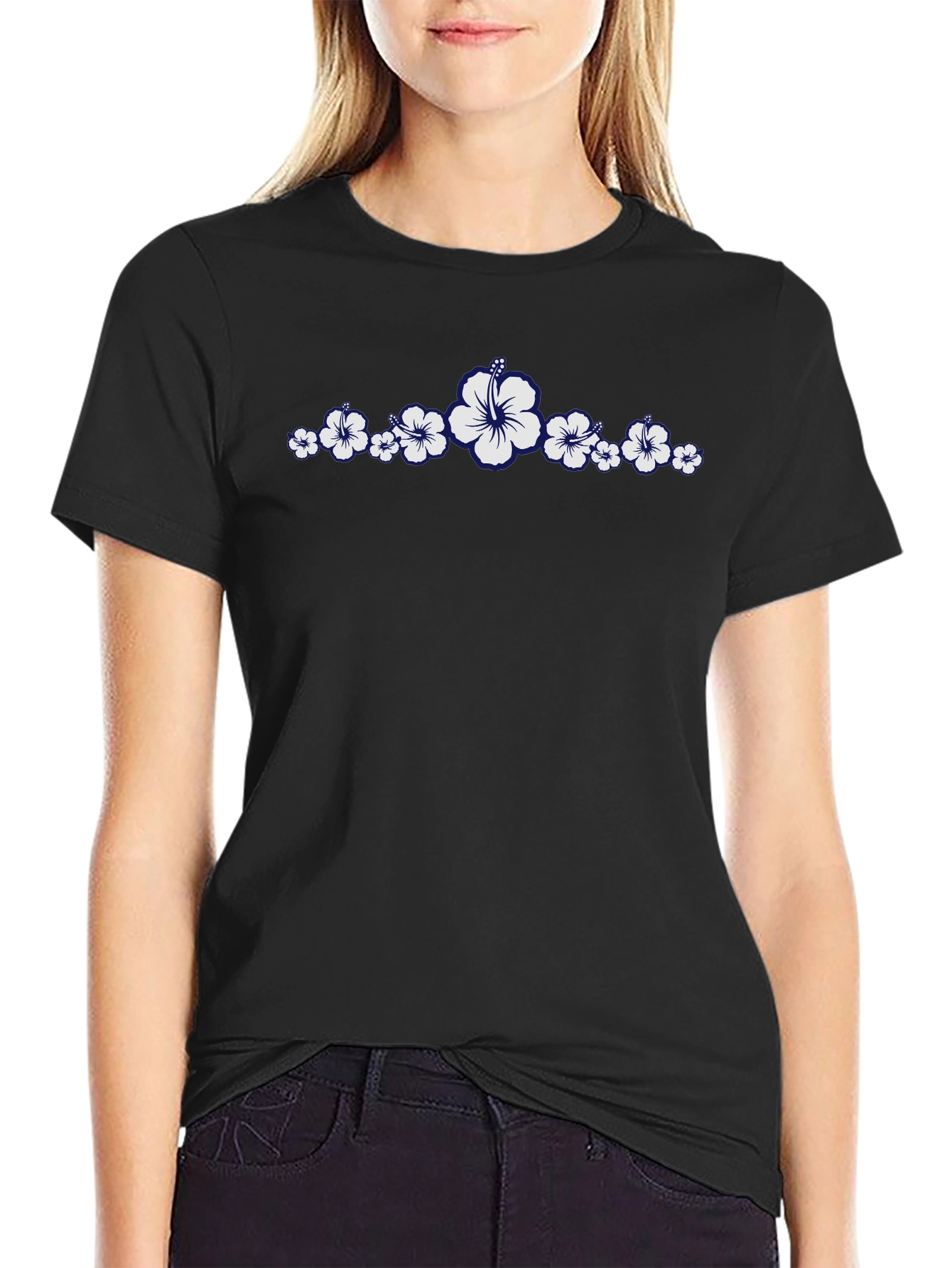 Black Floral Graphic Print Black T-Shirt view 2