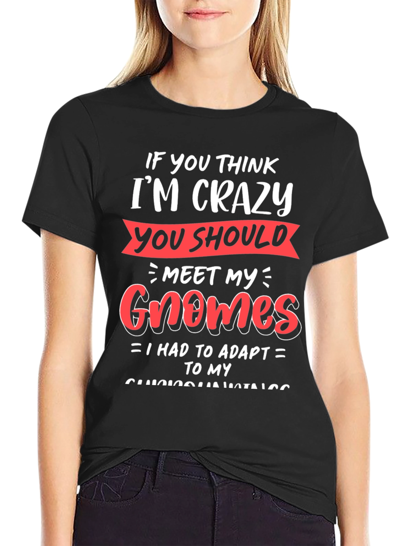 Black Crazy Gnomes Graphic T-Shirt - Funny Novelty Tee view 2