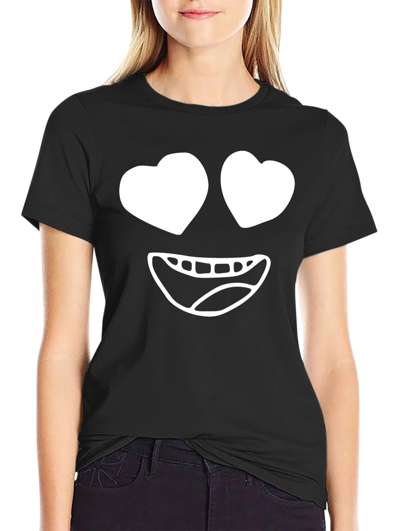 Black Heart Eyes Emoji Black T-Shirt view 2