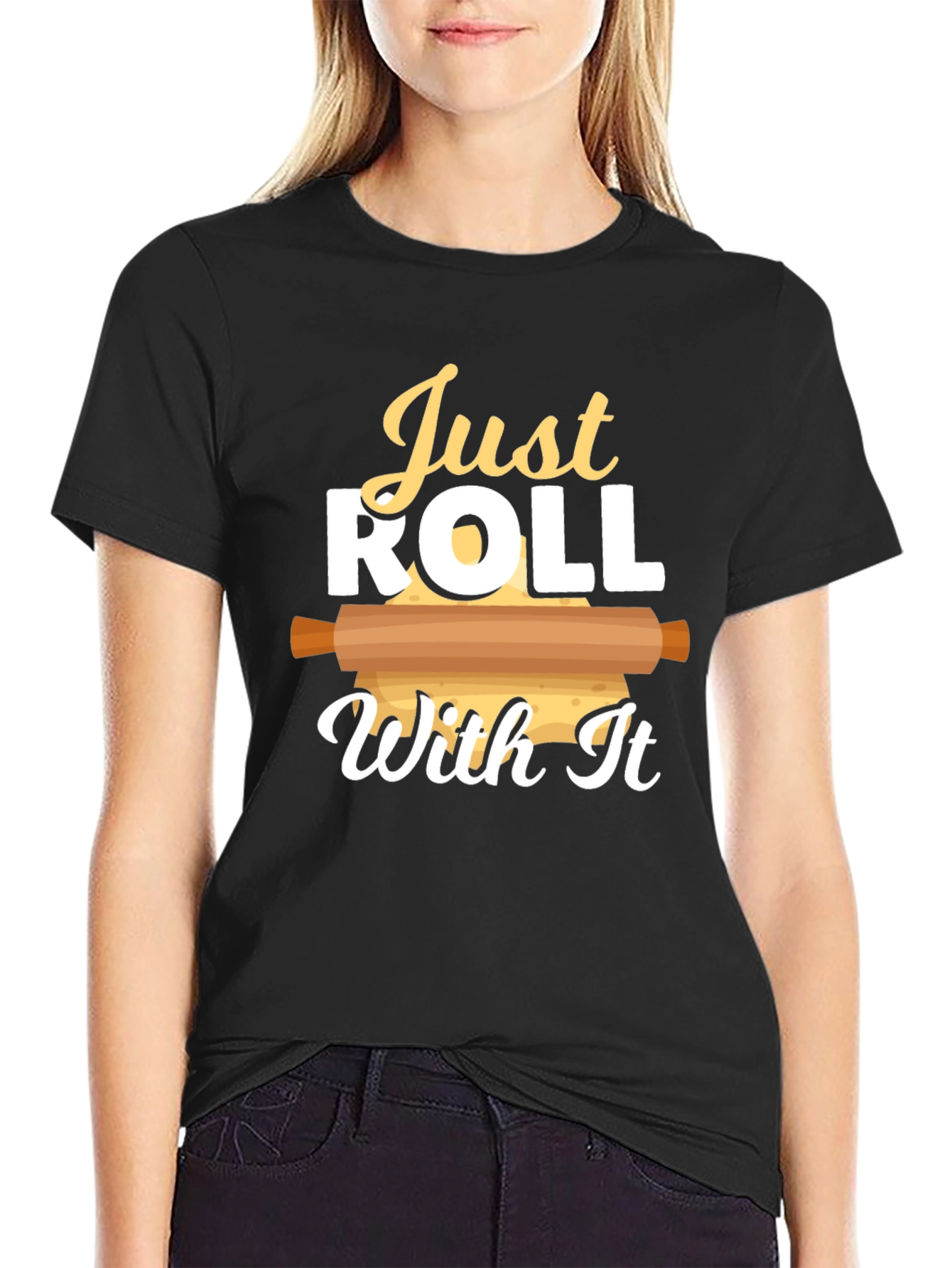 Black Just Roll With It T-Shirt - Baking Enthusiast Tee view 2