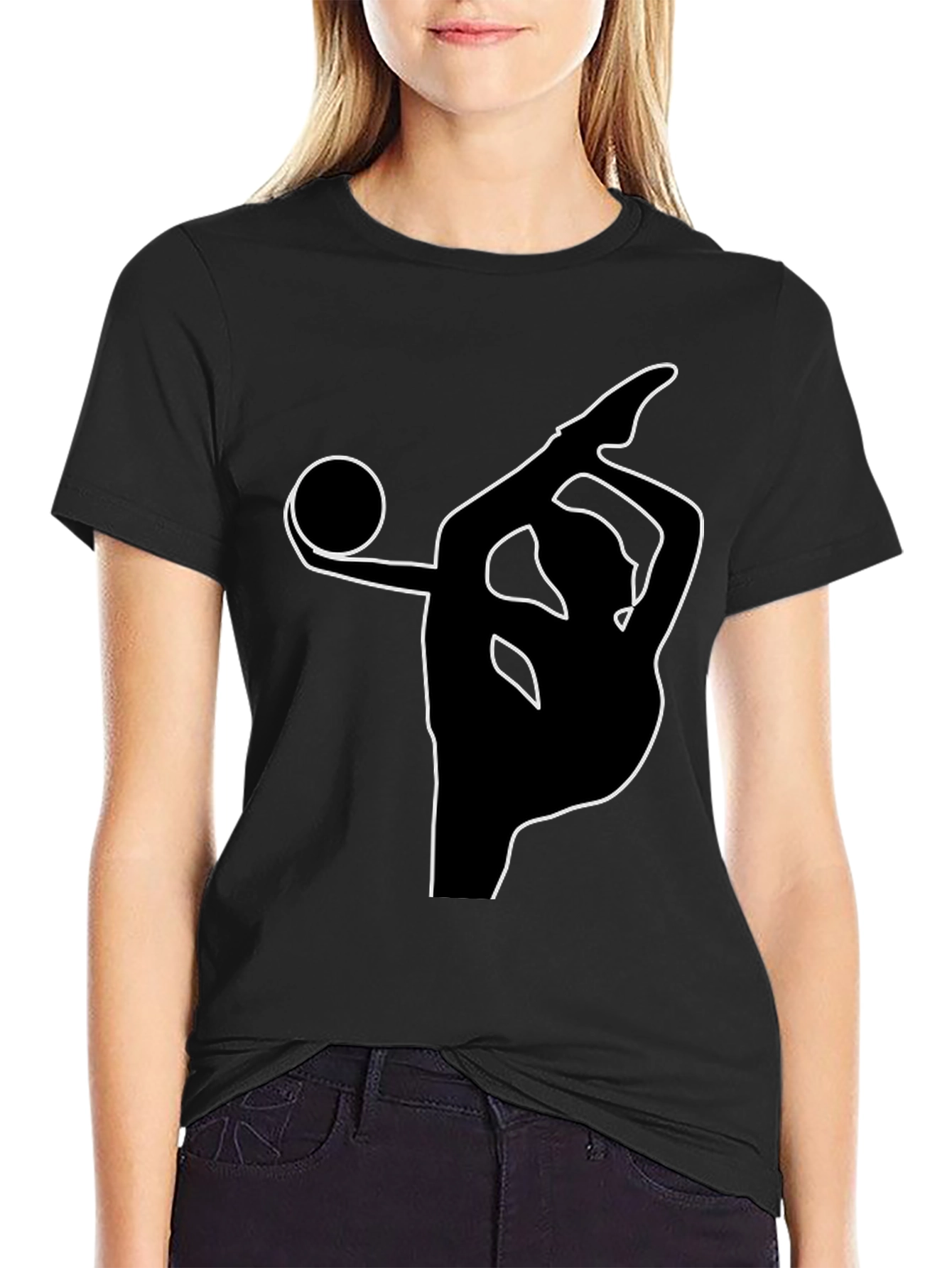 Black Gymnast Silhouette Black T-Shirt view 2