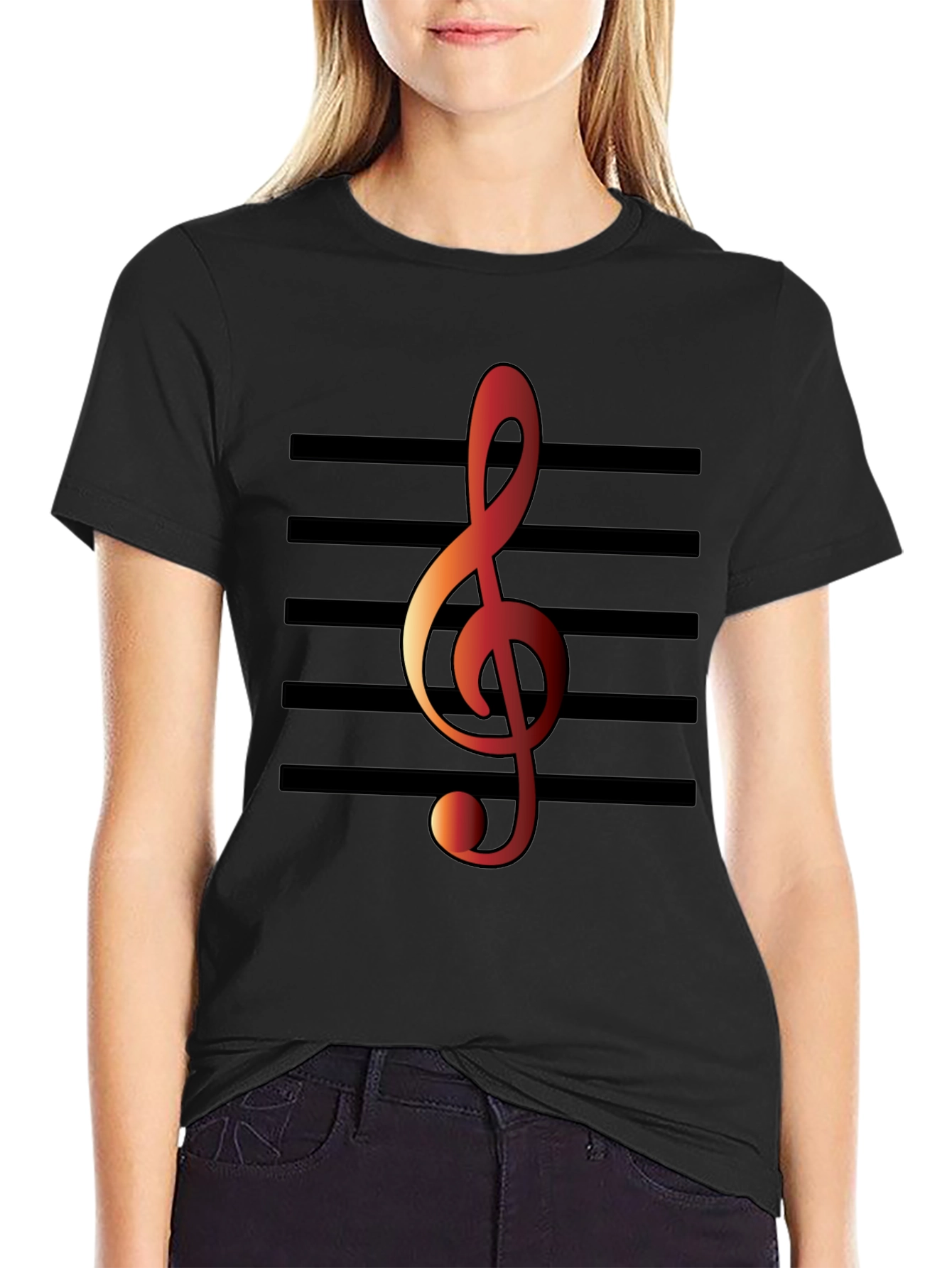 Black Musical Note T-Shirt - Treble Clef Design view 2