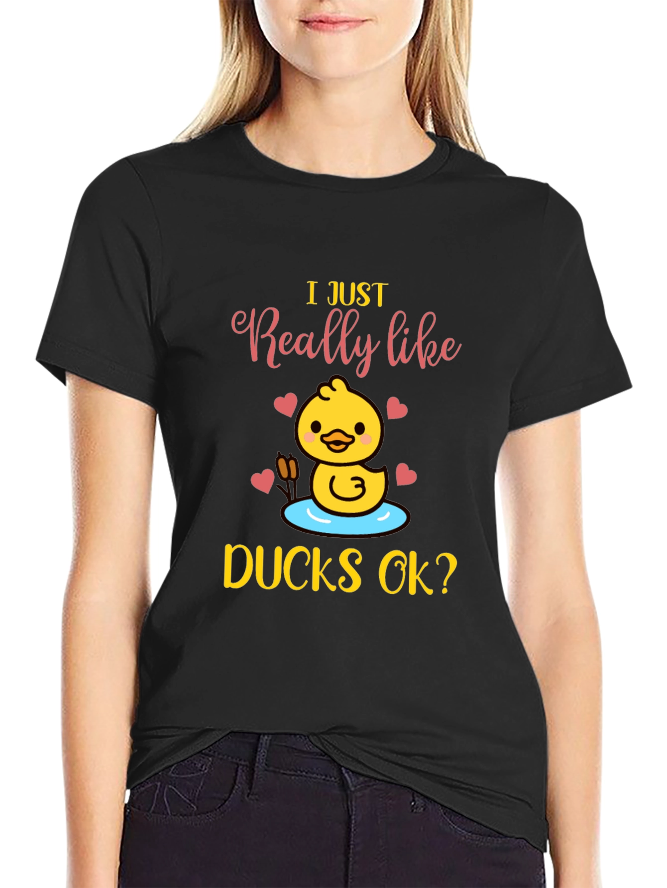 Black I Just Really Like Ducks OK? T-Shirt view 2
