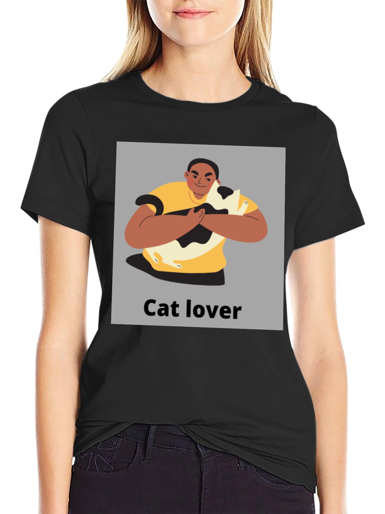 Black Cat Lover Graphic Tee - Unisex Black T-Shirt view 2