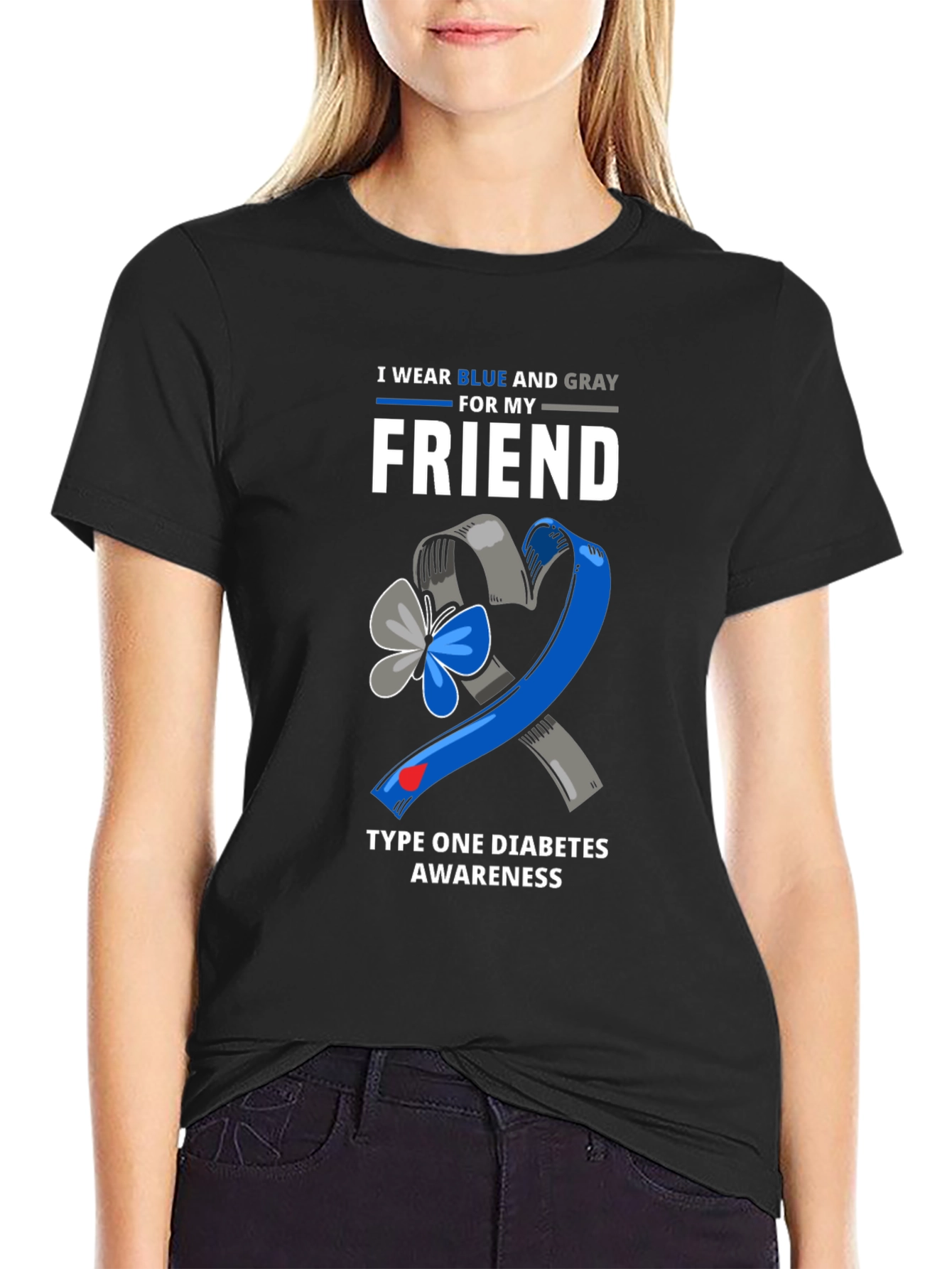 Black Type 1 Diabetes Awareness T-Shirt view 2
