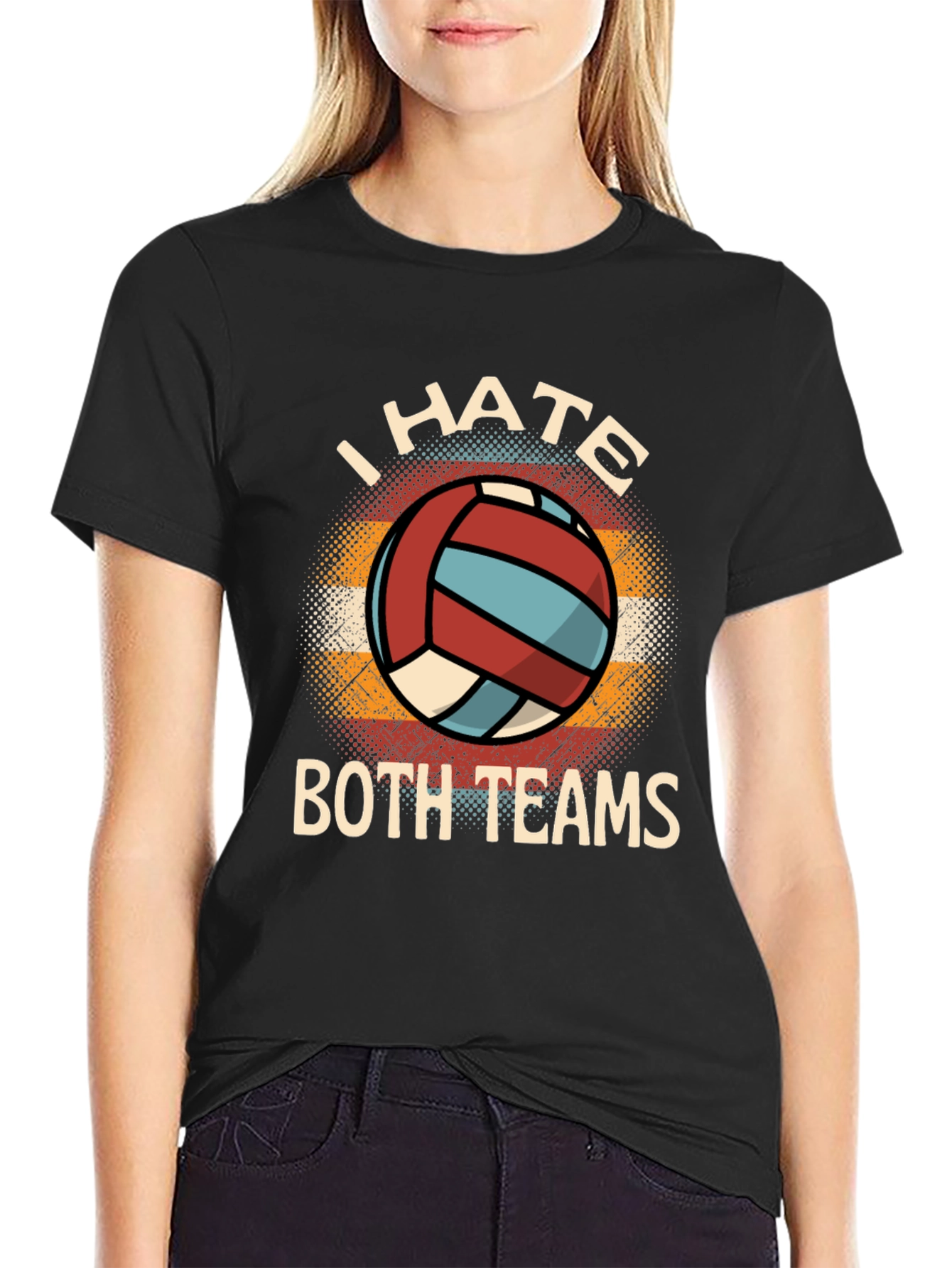 Black I Hate Both Teams Volleyball Graphic Tee view 2