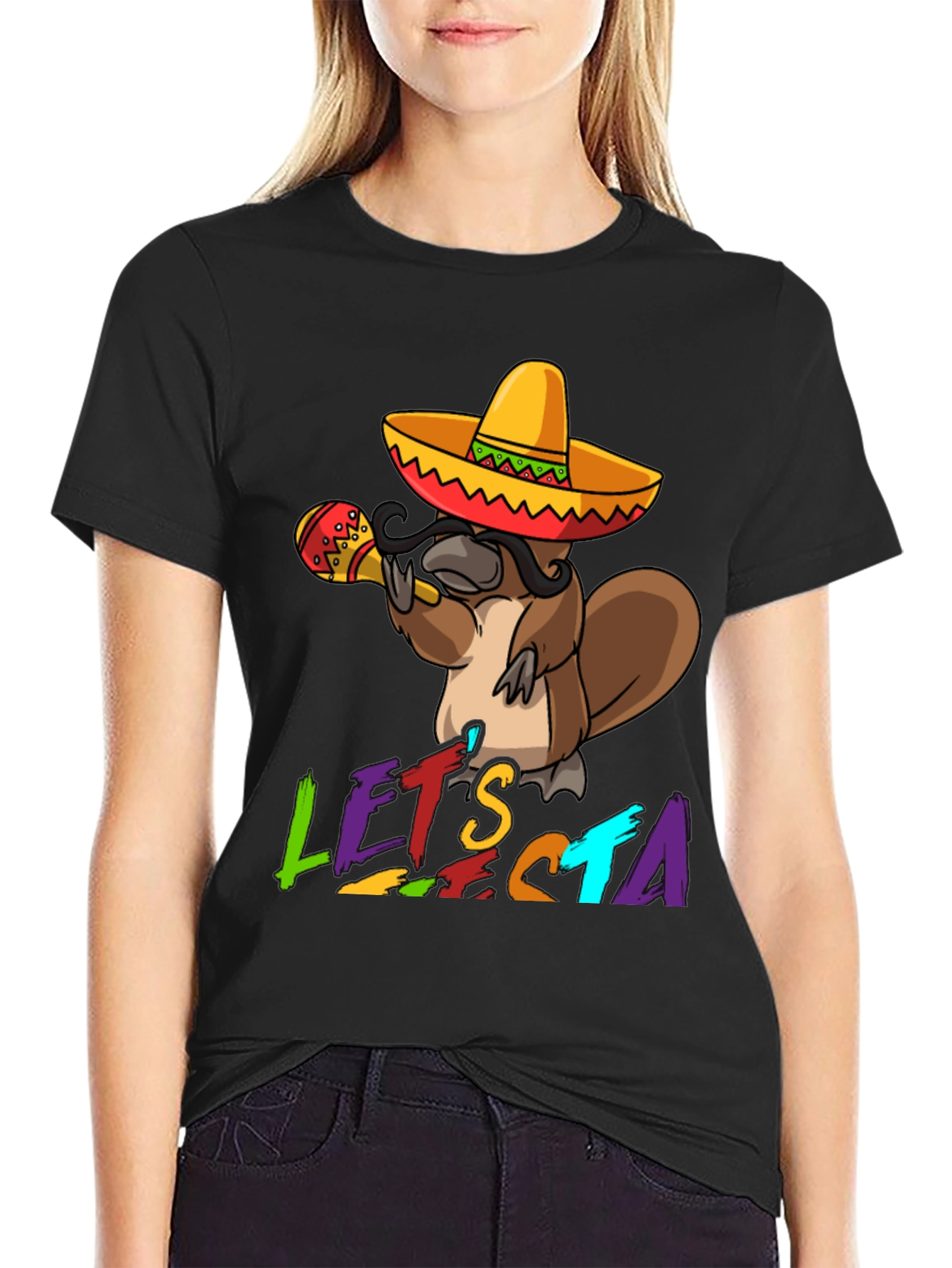 Black Let's Fiesta Platypus T-Shirt view 2