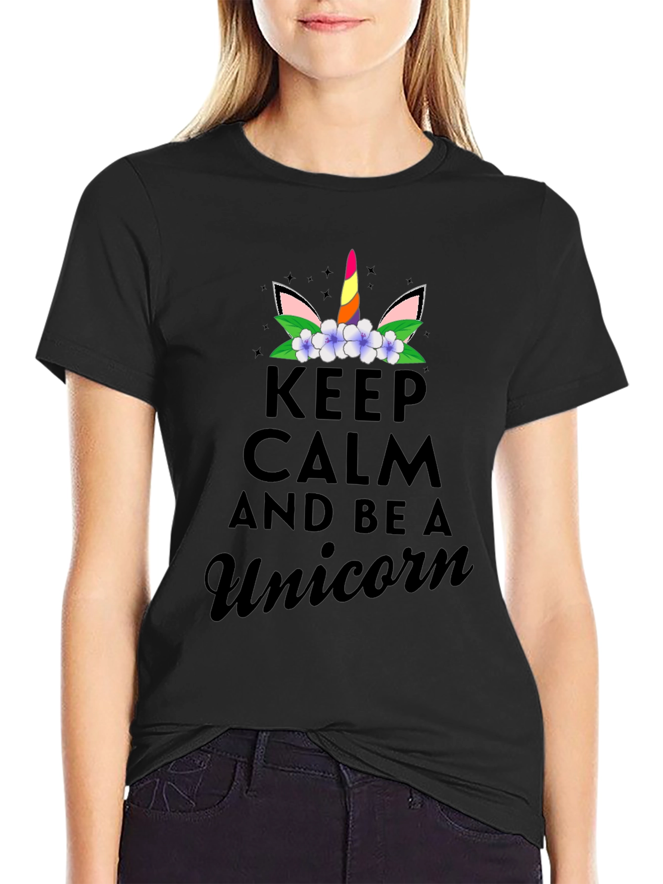 Black Keep Calm and Be A Unicorn T-Shirt - Black view 2