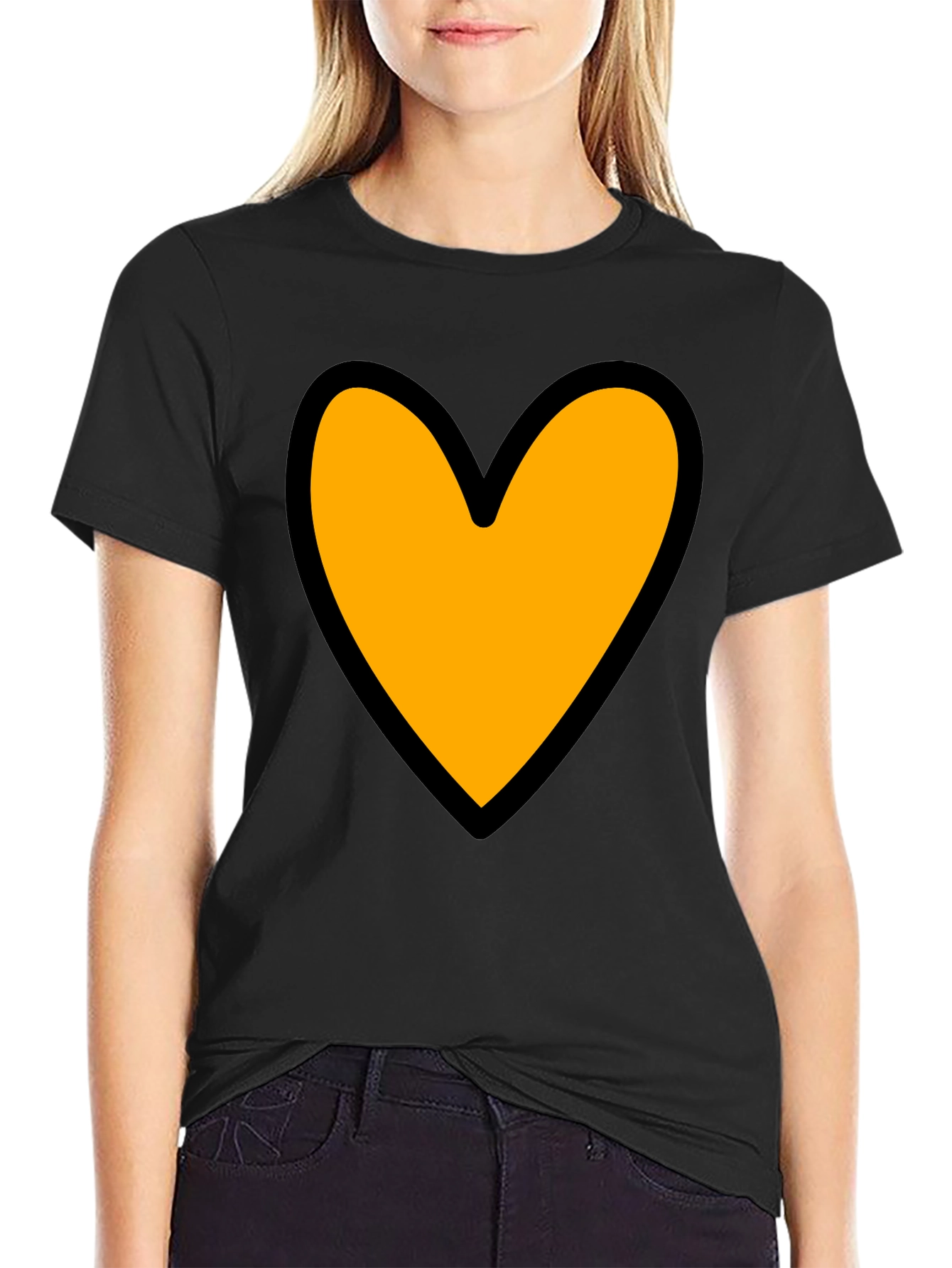 Black Heart Graphic Tee - Black Cotton Blend Casual T-Shirt view 2