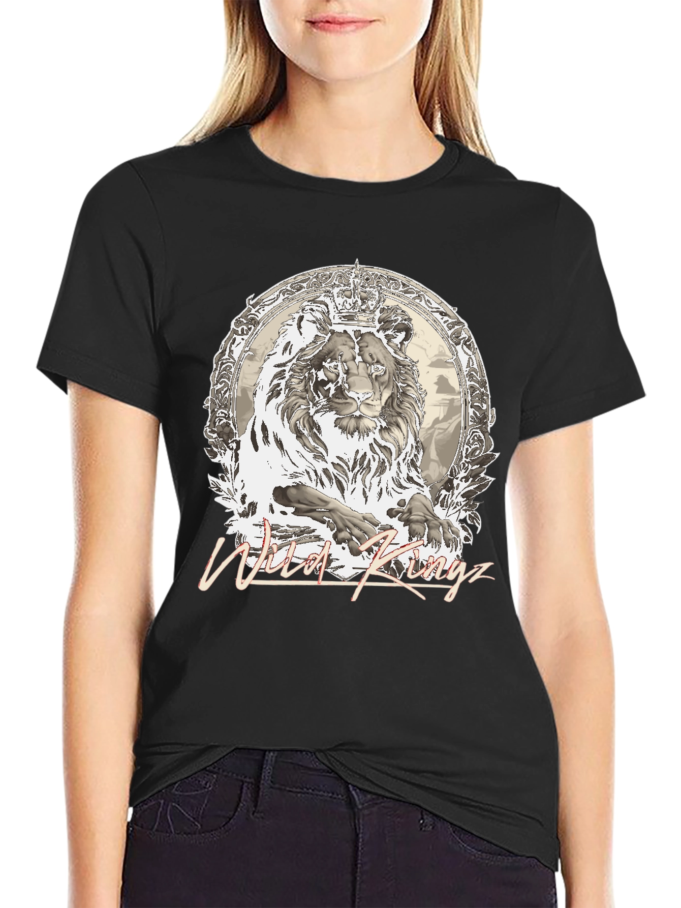 Black Wild Kingz Lion Graphic Tee - Black view 2