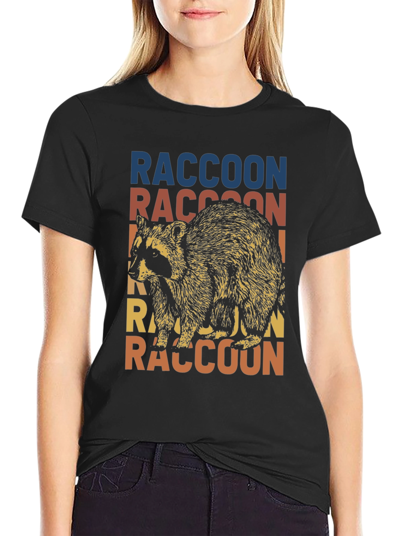 Black Retro Raccoon Graphic T-Shirt - Vintage Style Tee view 2
