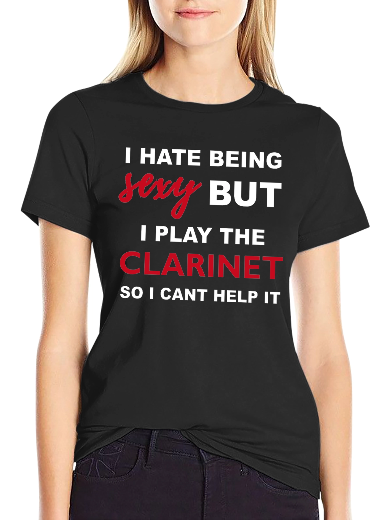 Black I Hate Being Sexy Clarinet Player T-Shirt view 2