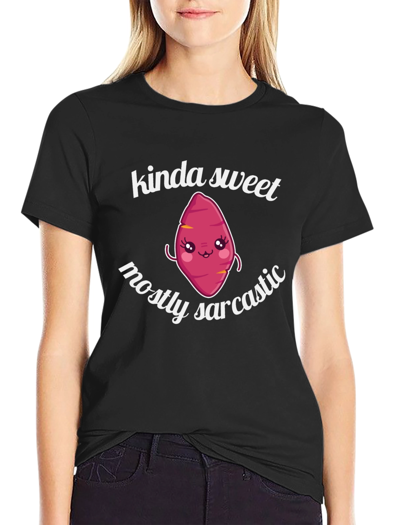 Black Kinda Sweet Mostly Sarcastic Cute Yam T-Shirt view 2