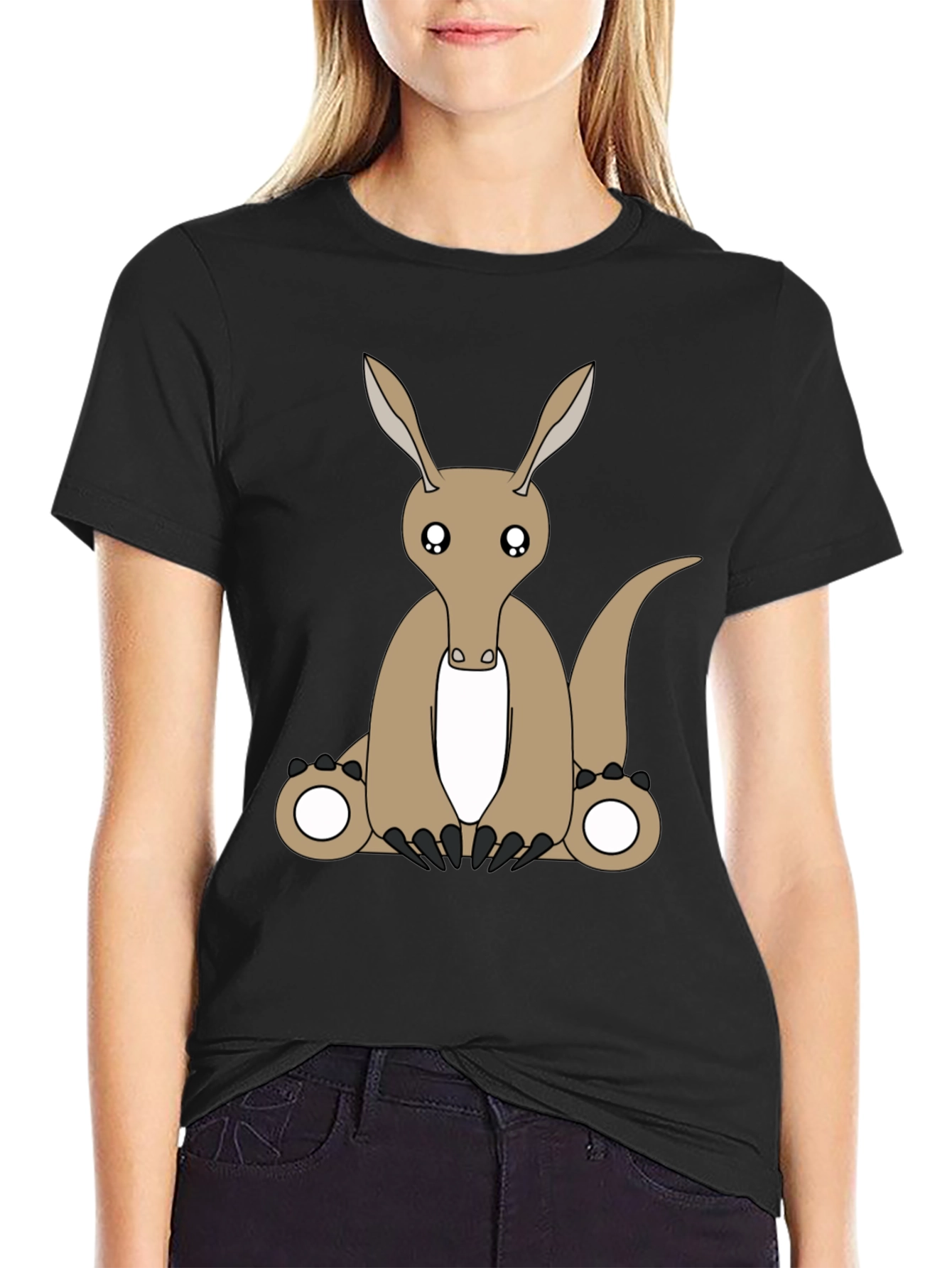 Black Cartoon Aardvark Black T-Shirt view 2