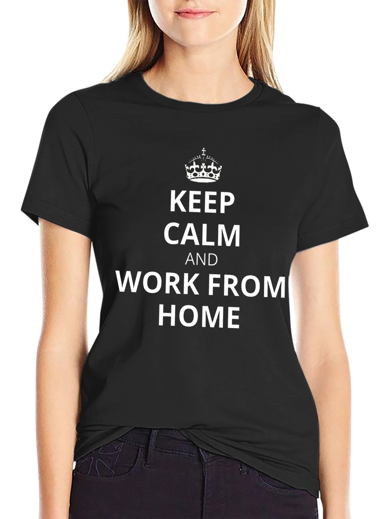 Black Keep Calm & Work From Home T-Shirt view 2