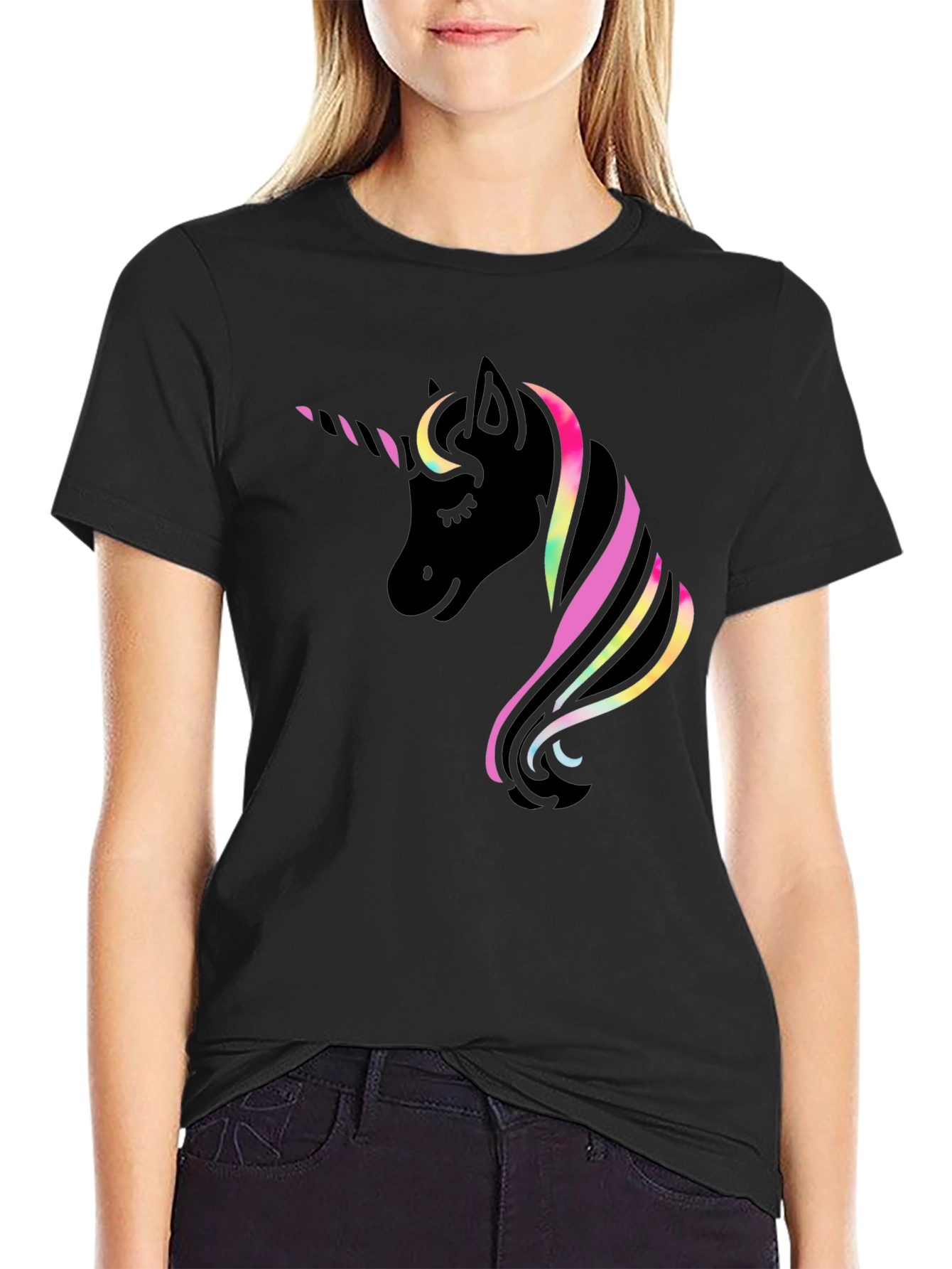 Black Unicorn Graphic Black T-Shirt view 2