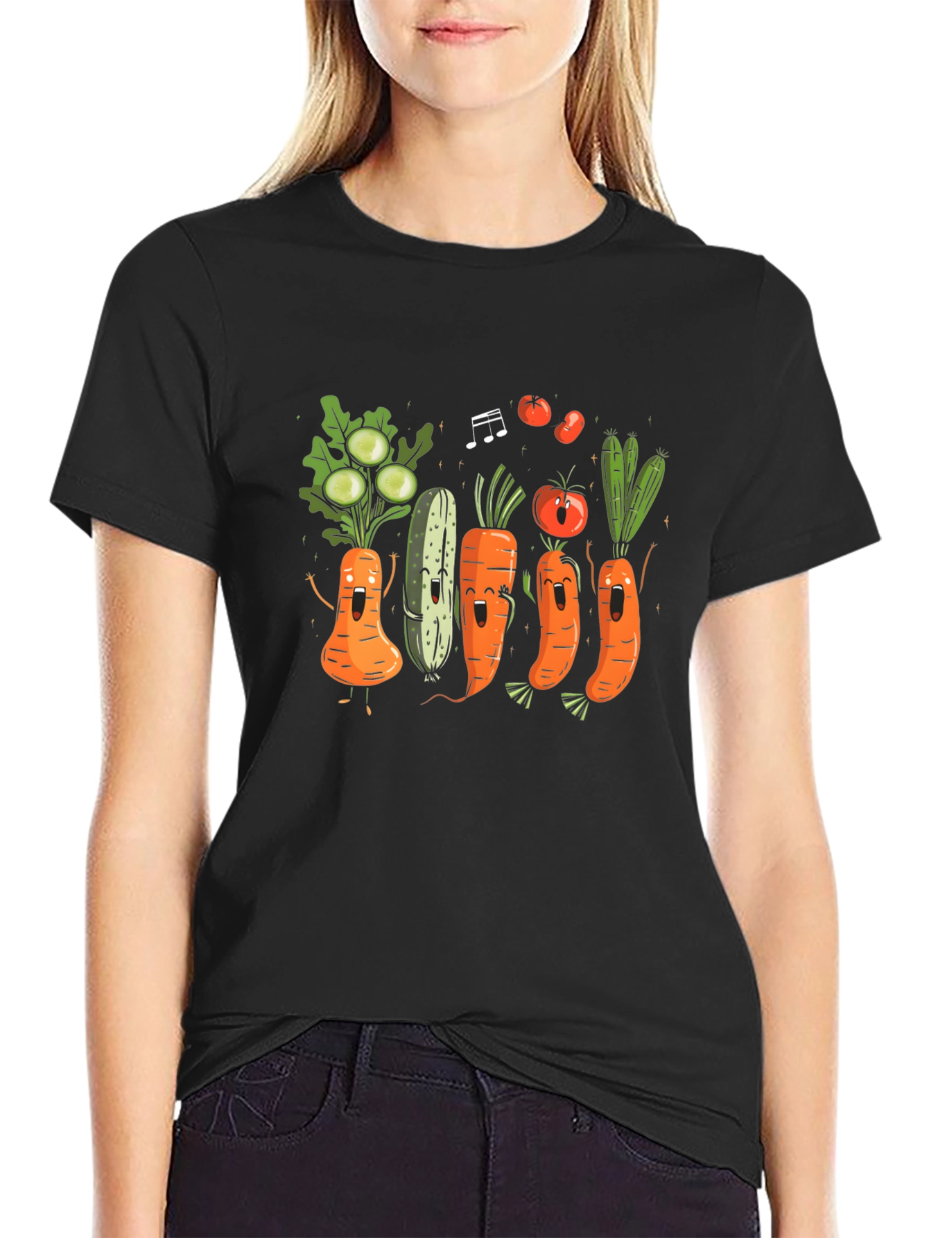 Black Vegetable Band T-Shirt: Fun Foodie Fashion view 2