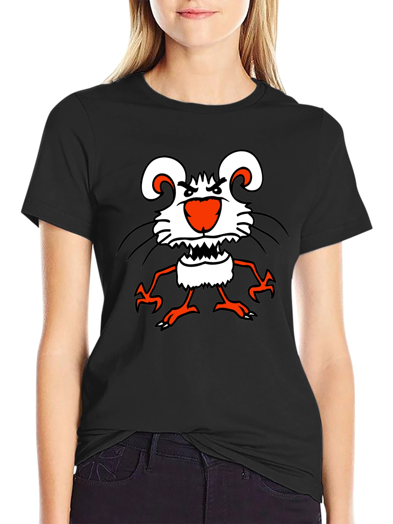 Black Funny Cartoon Mouse Graphic Black T-Shirt view 2