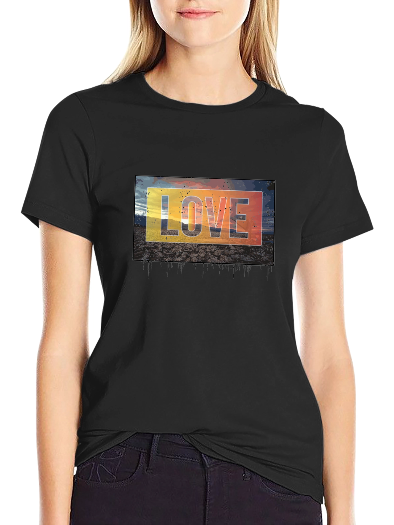 Black Love Graphic Tee - Black Cotton Blend Casual T-Shirt view 2