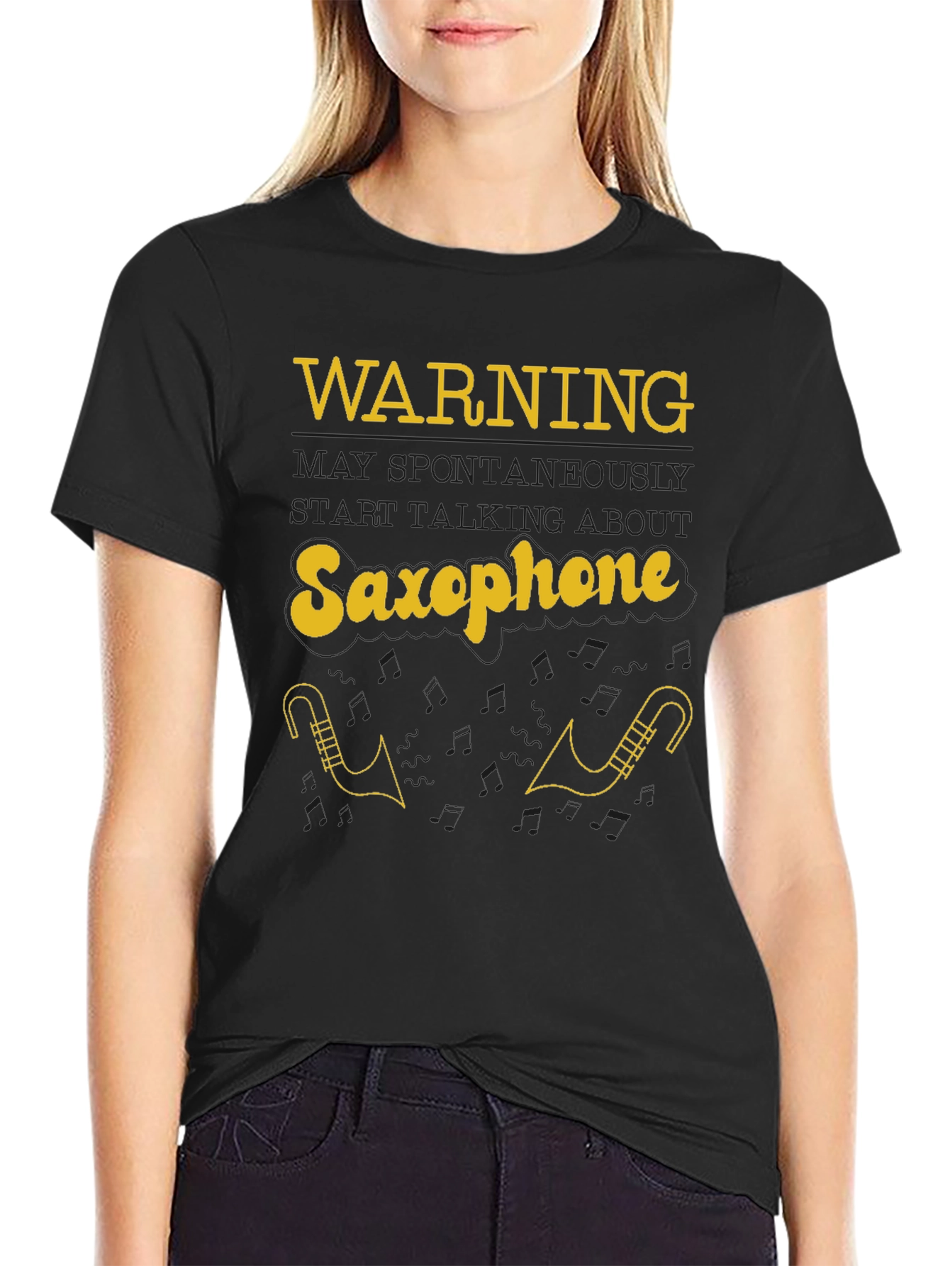 Black Warning May Spontaneously Talk About Saxophone T-Shirt view 2