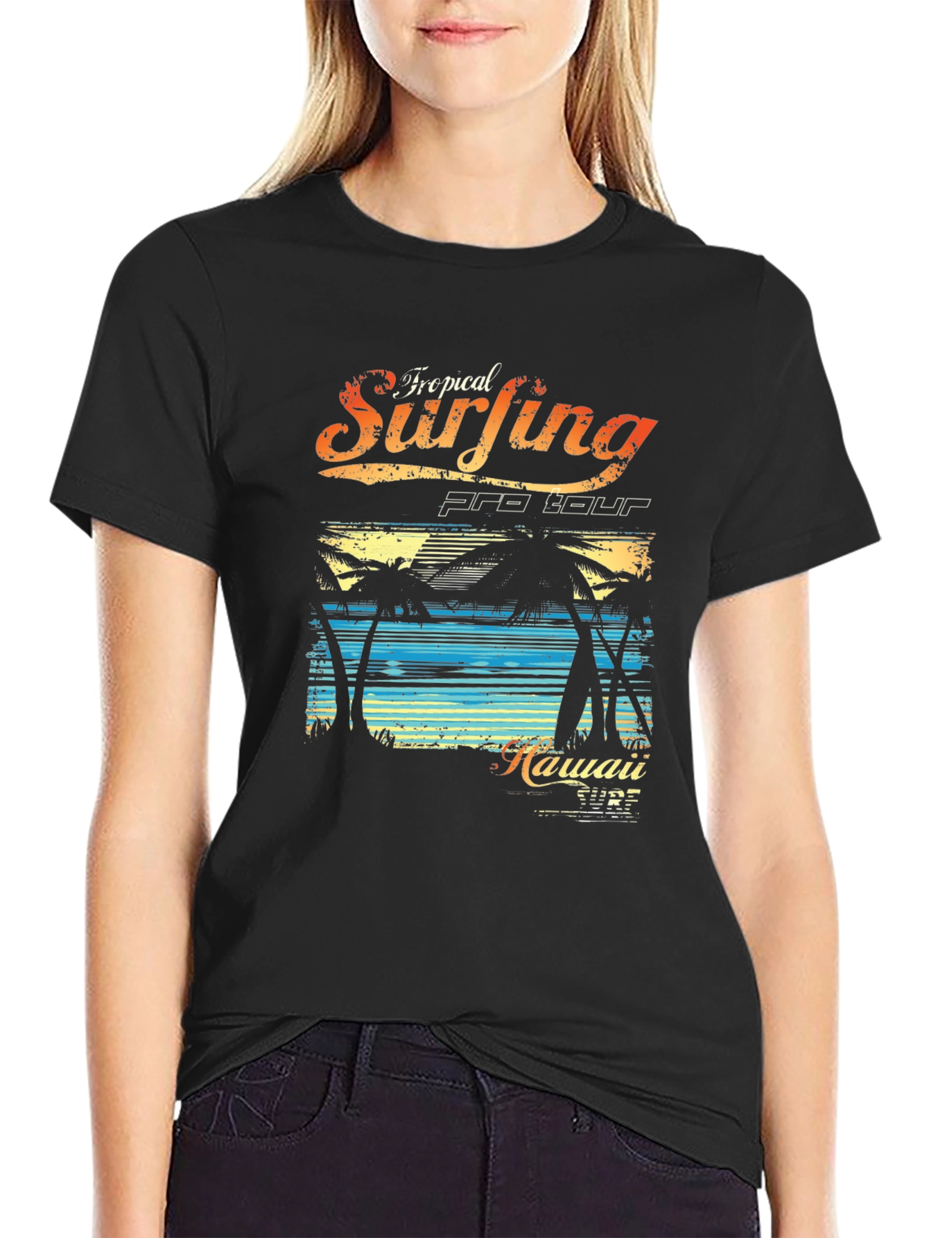 Black Tropical Surfing Pro Tour Hawaii T-Shirt view 2
