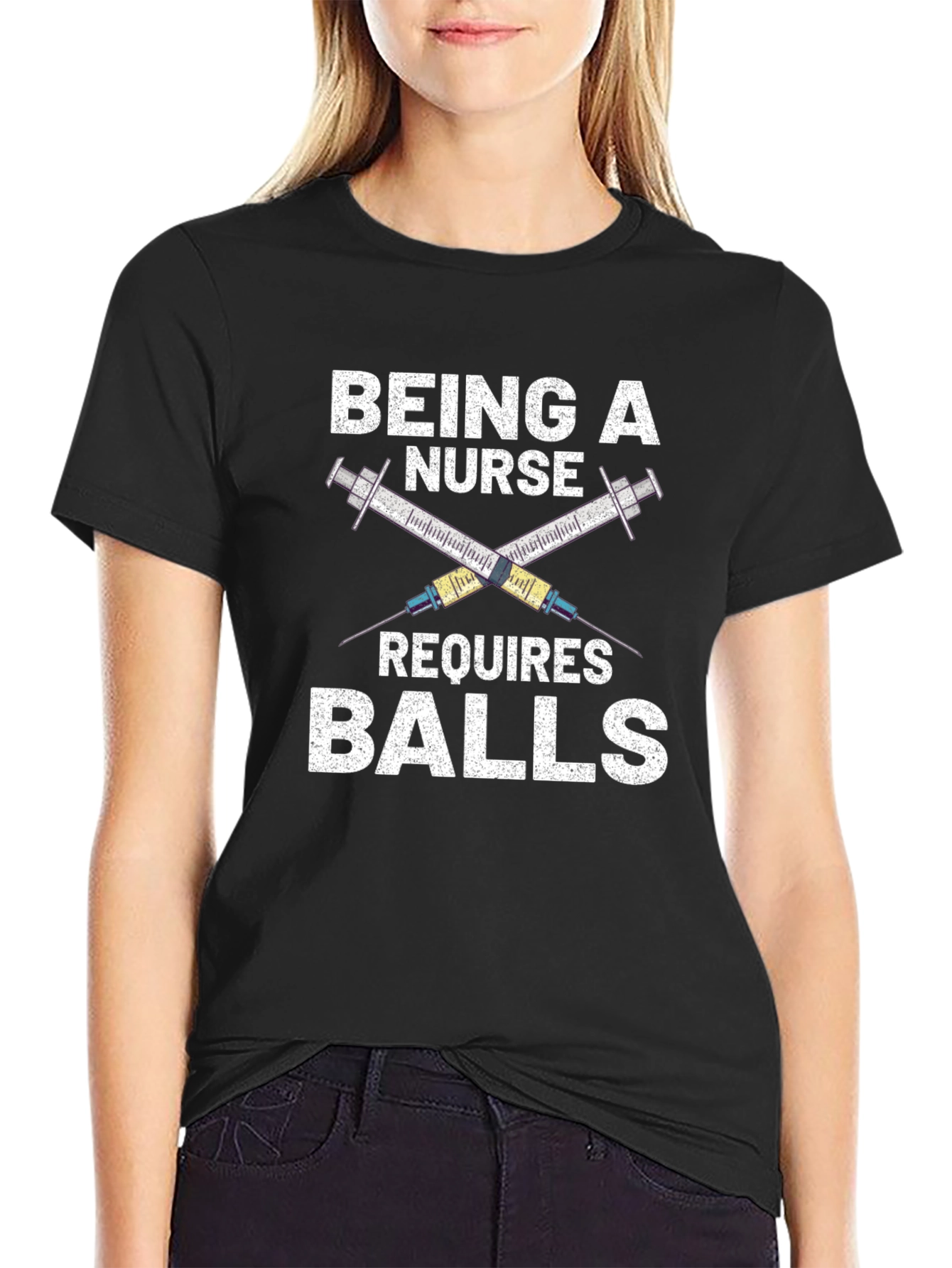 Black Being a Nurse Requires Balls T-Shirt view 2