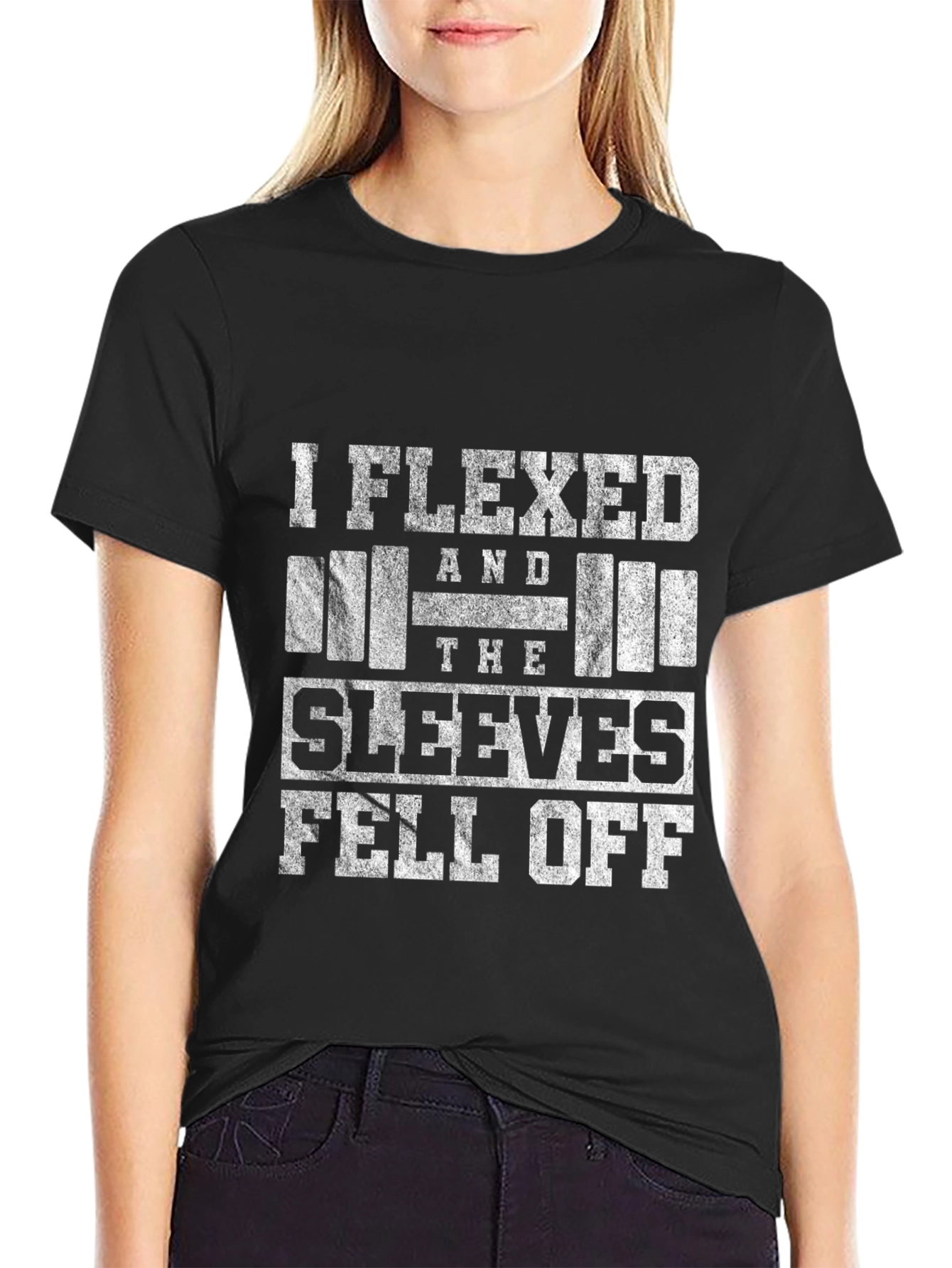 Black I Flexed and the Sleeves Fell Off T-Shirt view 2